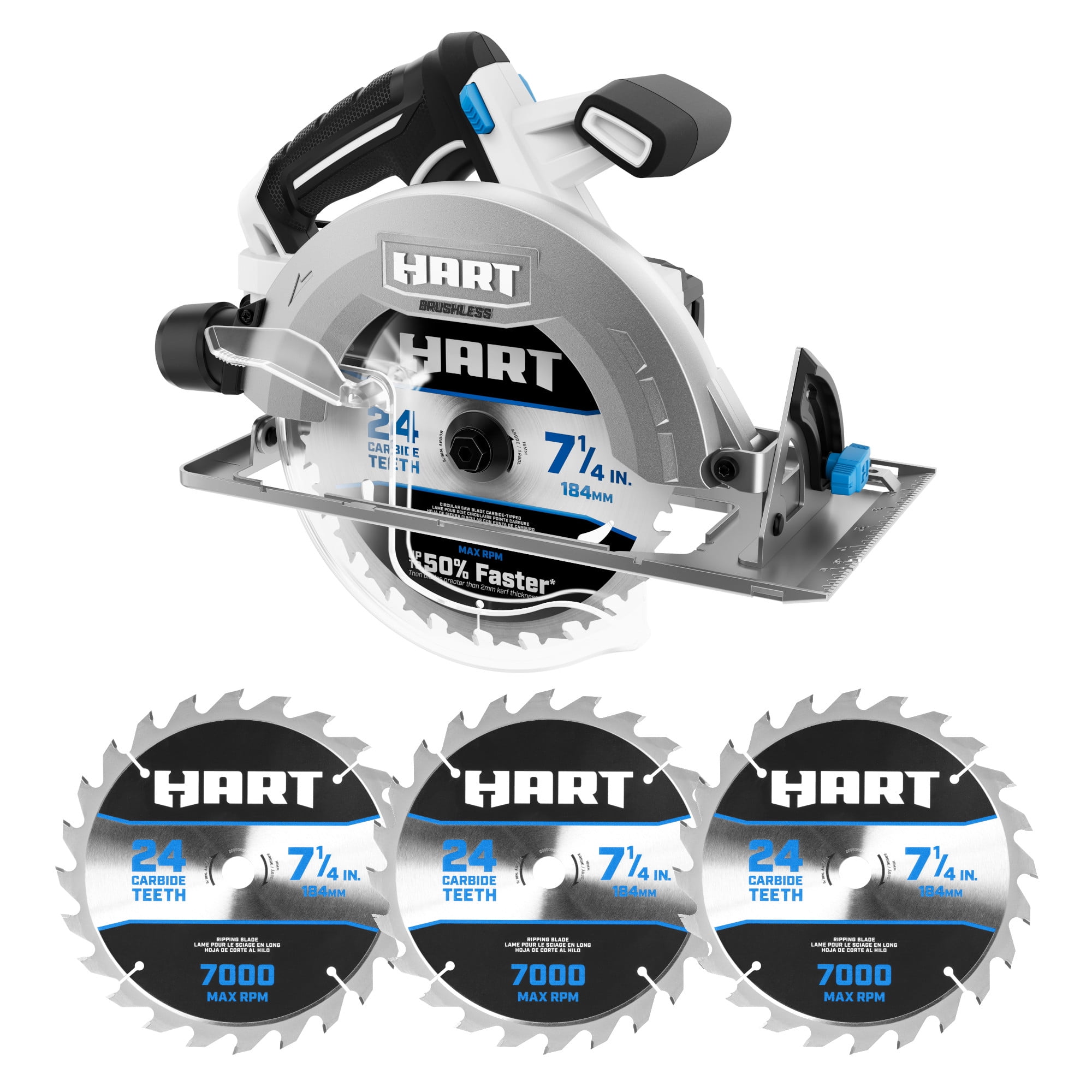 HR 20-Volt 7-1/4" Brushless Circular Saw with 3 Pack 7-1/4" 24T Blade Bundle - Image 2
