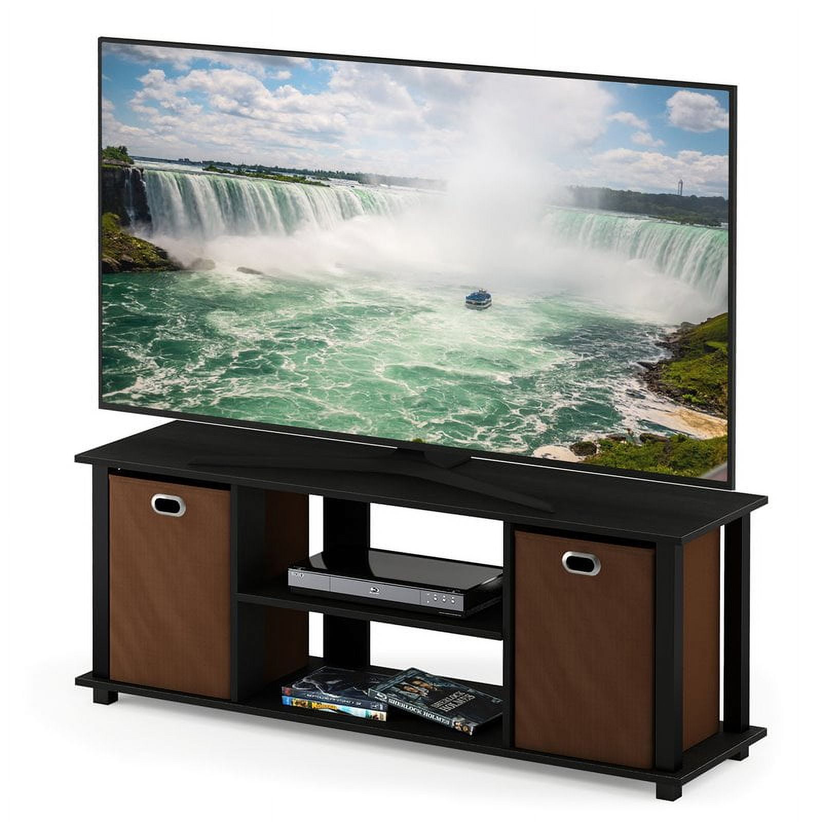 Furinno 13054AM-BK-MBR Econ Entertainment Center with & Storage Bins, Americano & Black & Medium Brown - Image 5