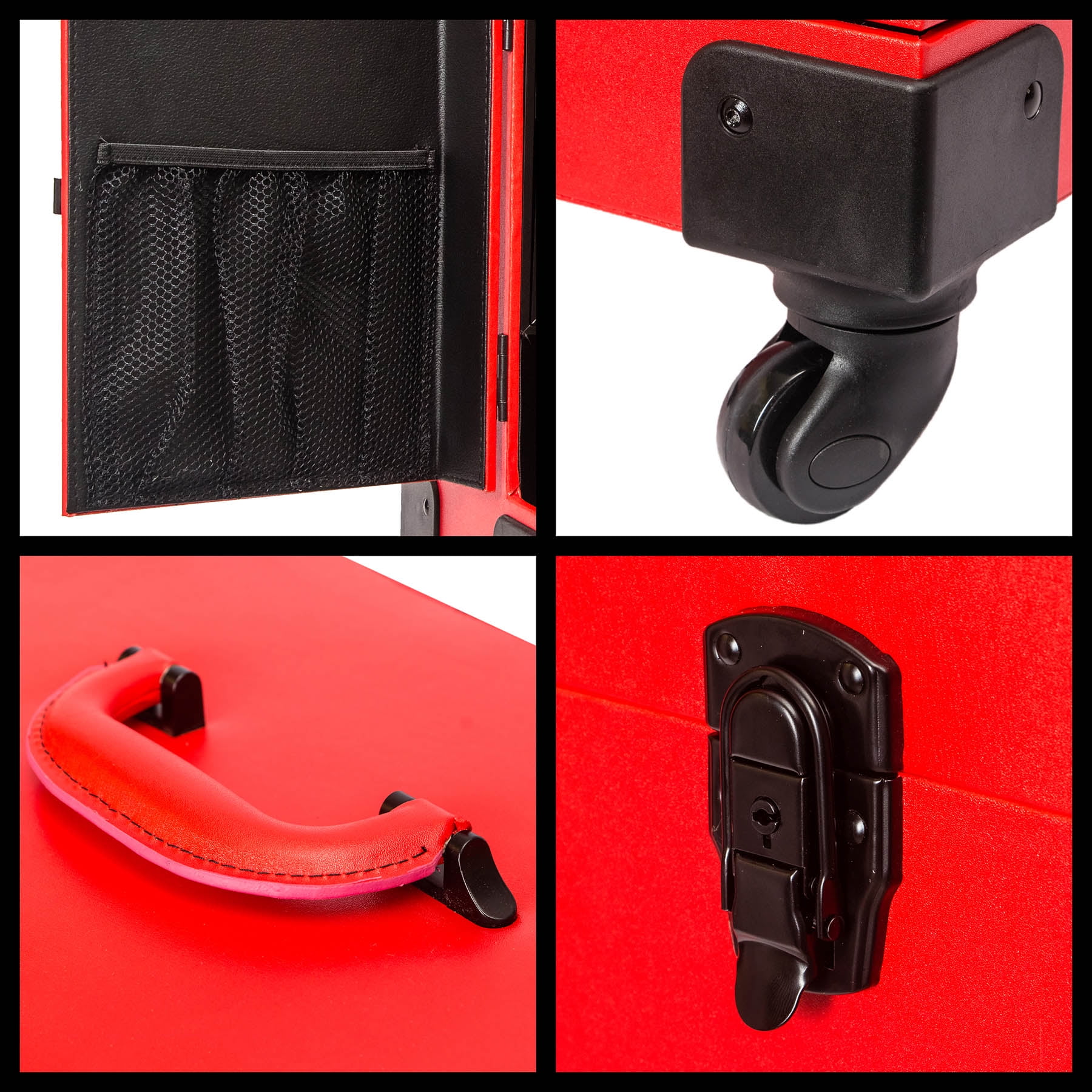 SHANY Large Travel Makeup Case with Mirror - Rolling Cosmetics Case with Multiple Compartments and 360 Degree Wheels - RED - Image 2