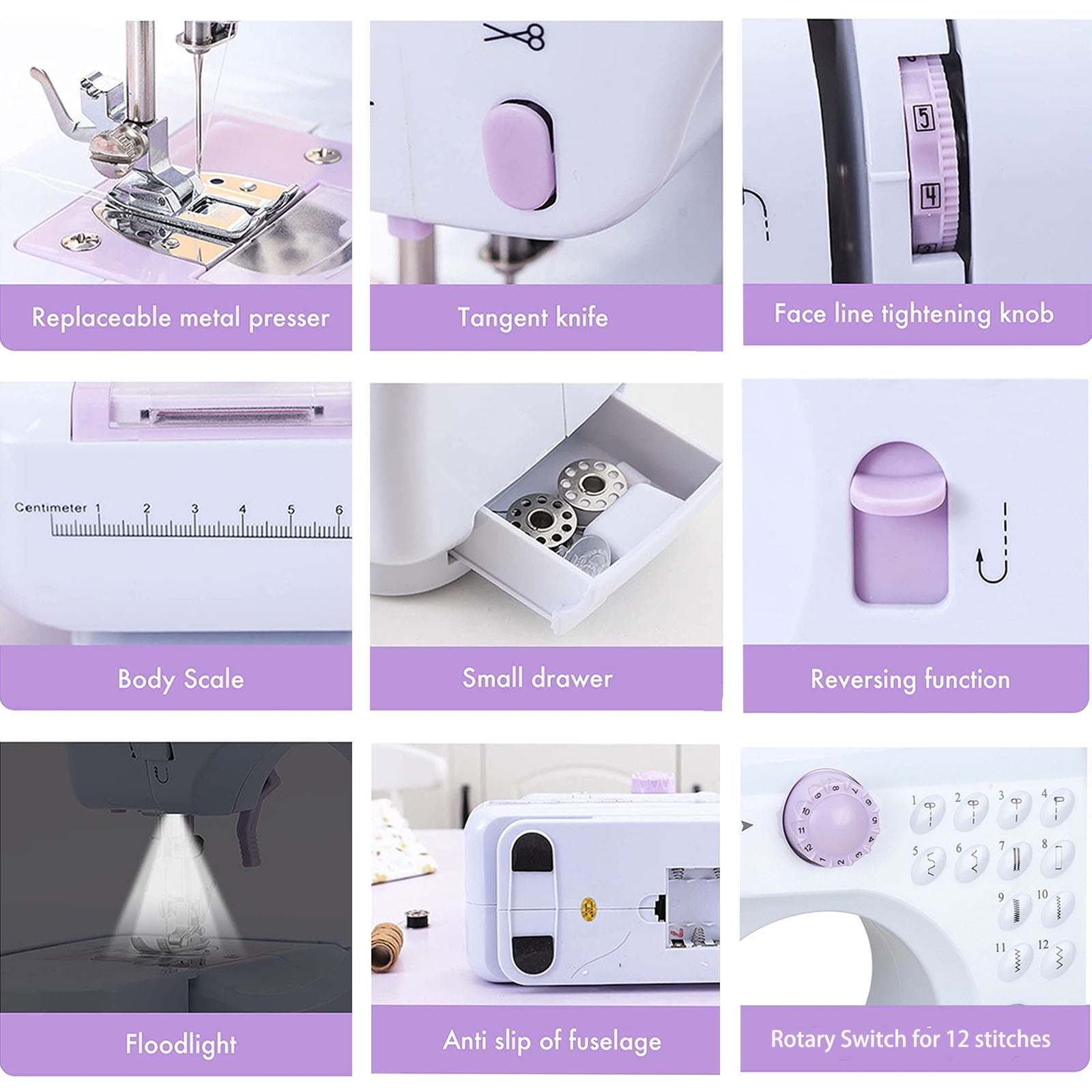Eatbuy Portable Sewing Machine, Mini Household Sewing Machine for Beginners Multifunctional Electric Crafting Machine 12 Built-in Stitches with 97PCS Sewing Kit - Image 4