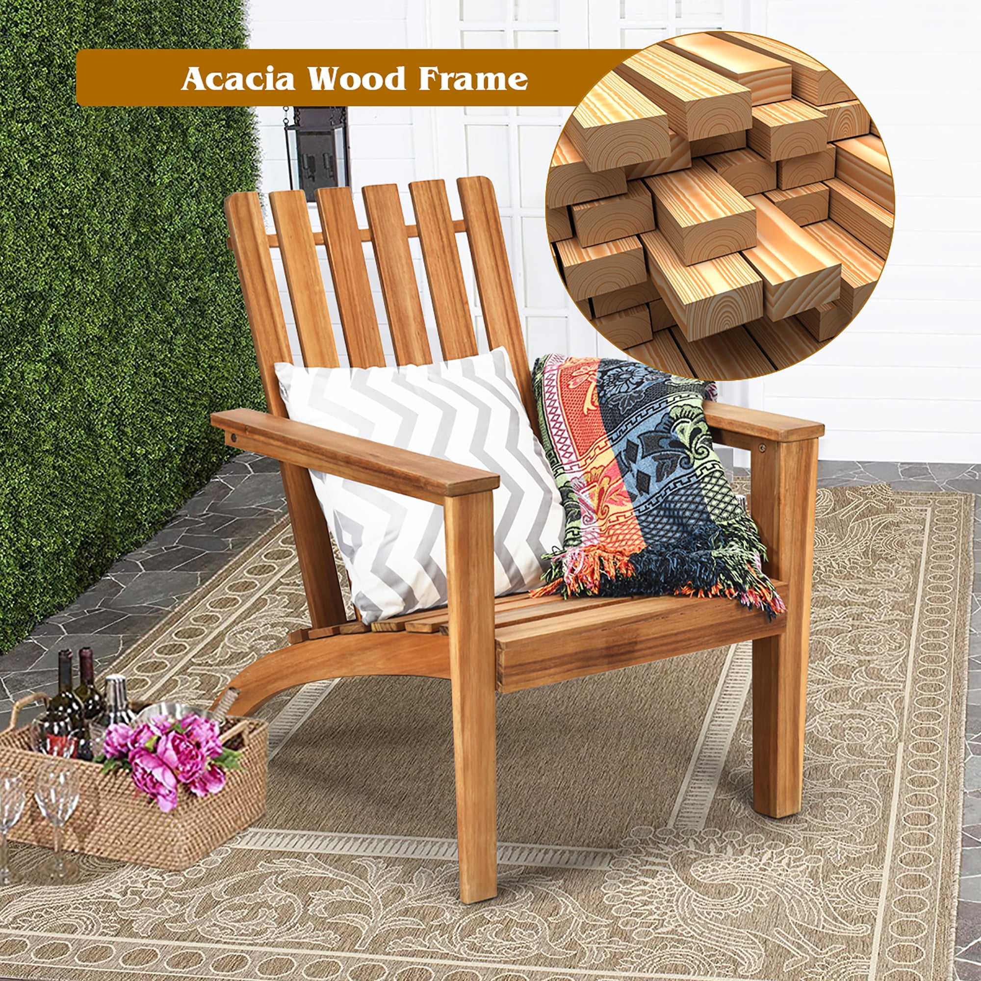 Costway Patio Acacia Wood Adirondack Chair Lounge Armchair sturdy Outdoor Garden Yard - Image 2