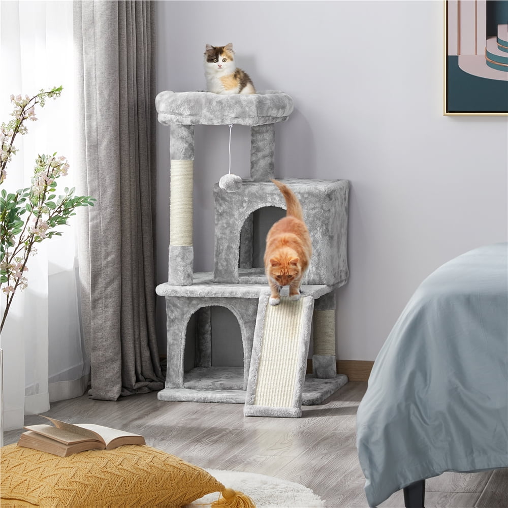 3 Tiers Multilevel Cat Tower Cat Tree with Condos Light Gray - Image 10