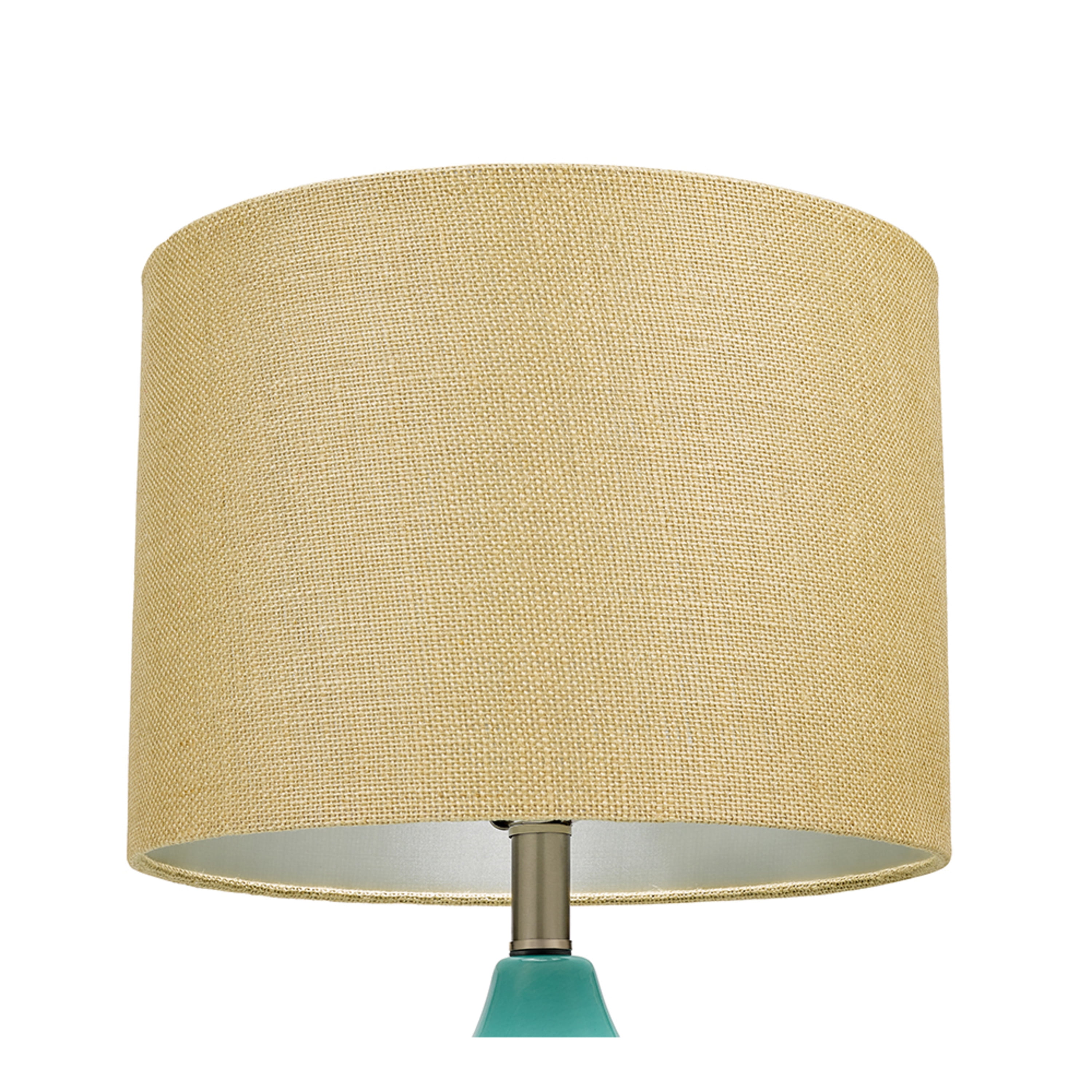 Cresswell Lighting 26.5" Coastal Quilted Ceramic Table Lamp with Natural Linen Drum Shade, Aqua Blue Finish - Image 2