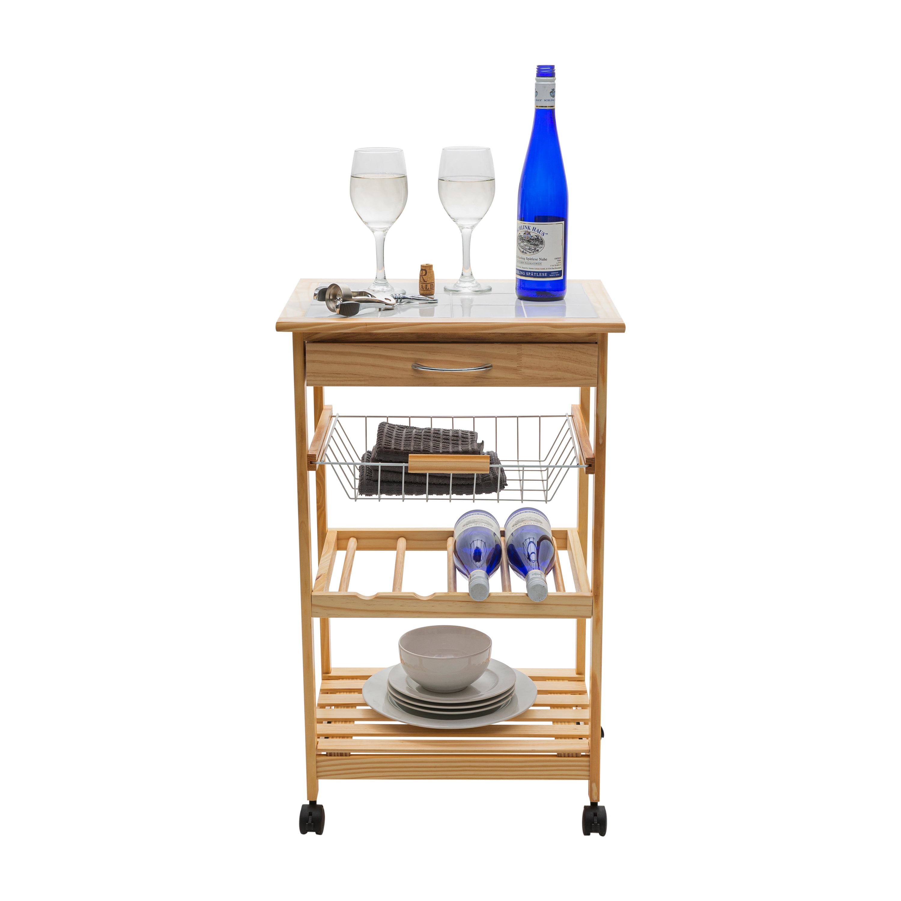 Organize It All Rolling Kitchen Storage Cart with Ceramic Countertop, Brown, 18.50" x 14.50" x 30.00 - Image 3