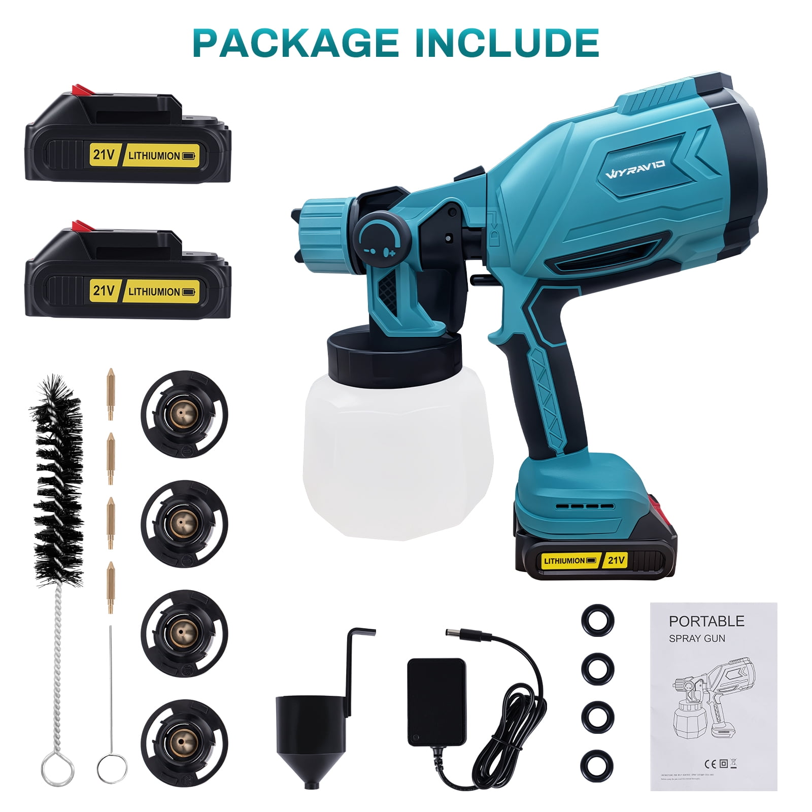 WYRAVIO Cordless Paint Sprayer, Electric HVLP Powerful Spray Gun with 3 Spray Patterns and Adjustable Valve Knob for Painting Ceiling, Fence, Cabinets, Walls - Image 4