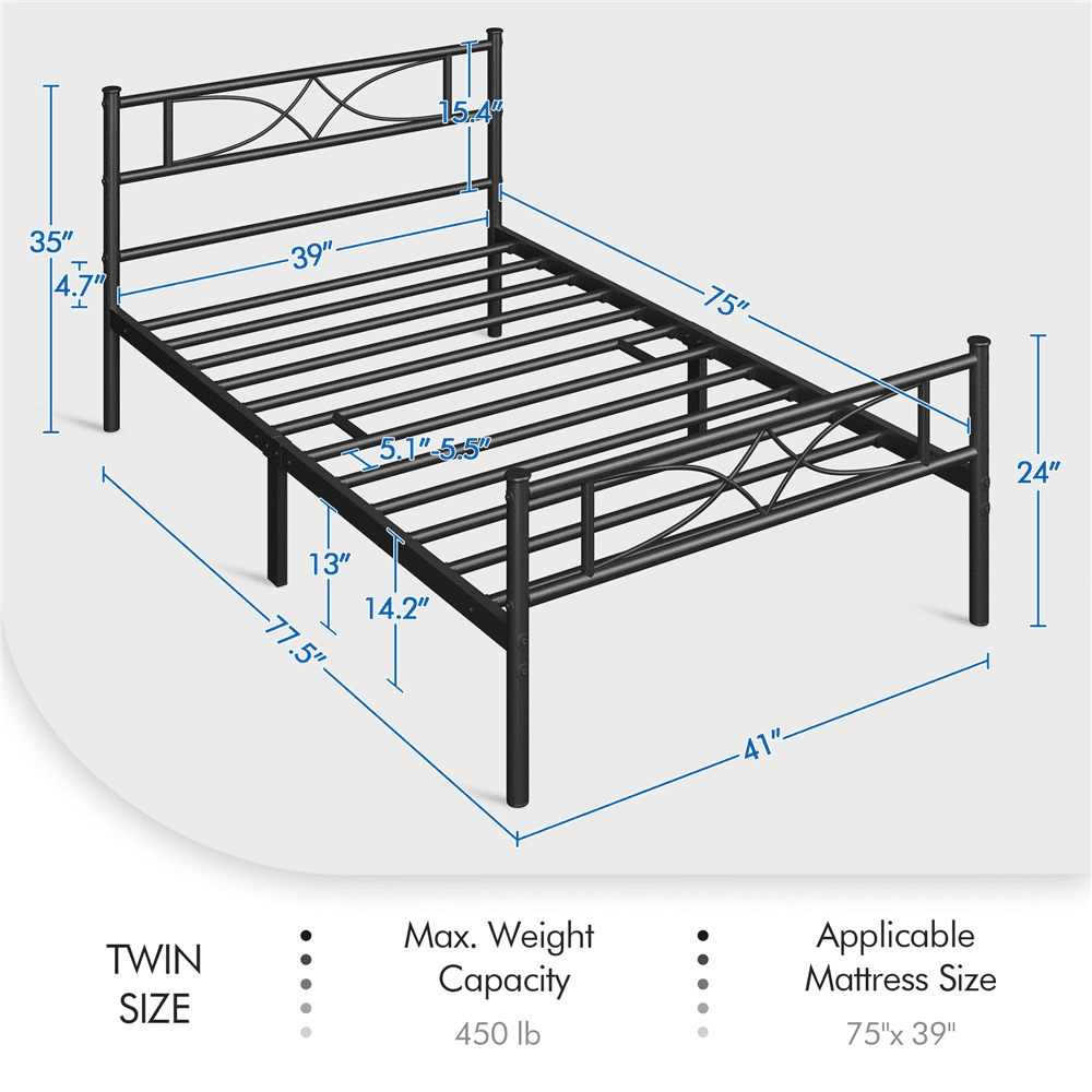 Renwick Metal Platform Twin Bed with Curved Design, Black, Adult - Image 7