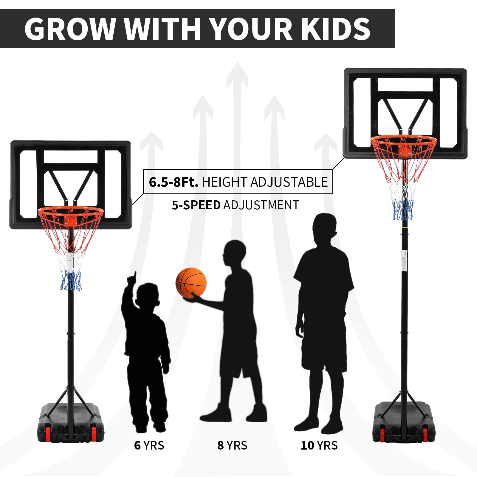 Ktaxon 6.5-8ft Basketball Hoop System, 33in Portable Basketball Goals with Basketball and Indoor Outdoor - Image 3