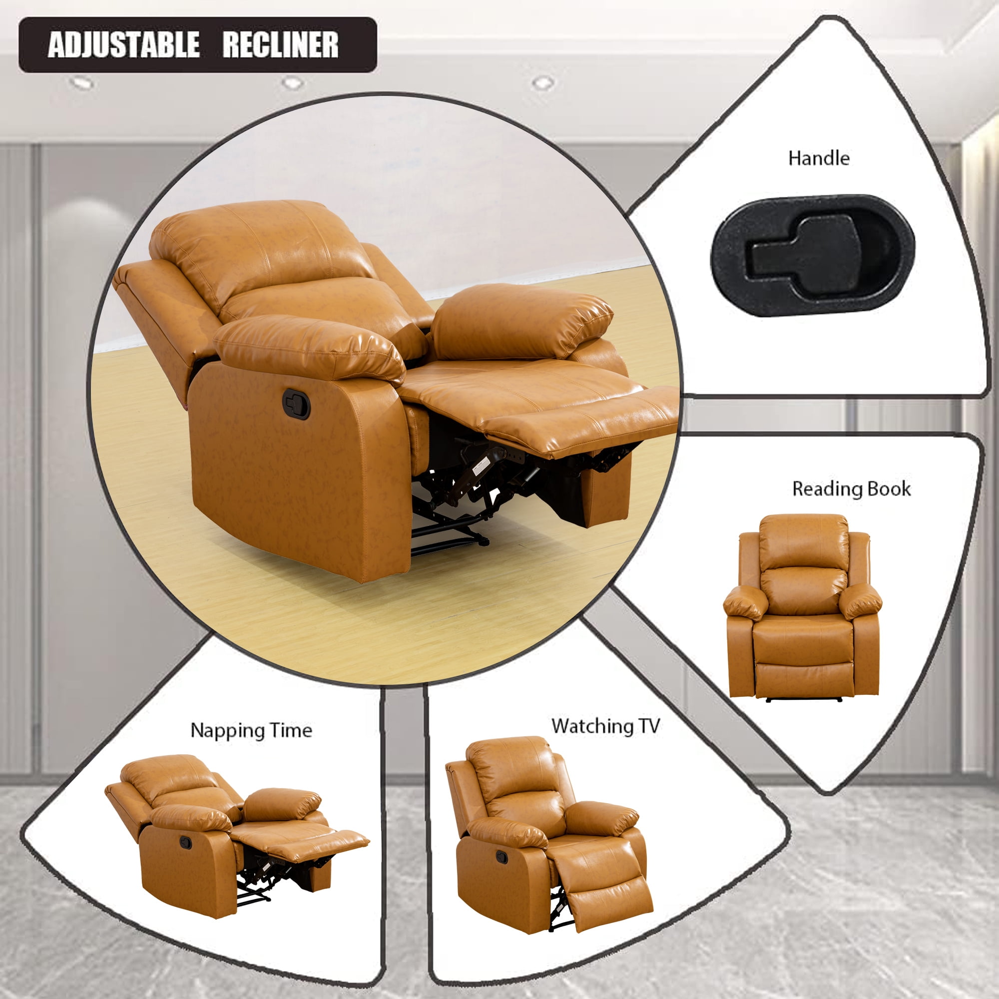 Aukfa Leather Recliner Chair, 38" Overstuffed Armchair Living Room Read Chair for Adults, Ginger - Image 2