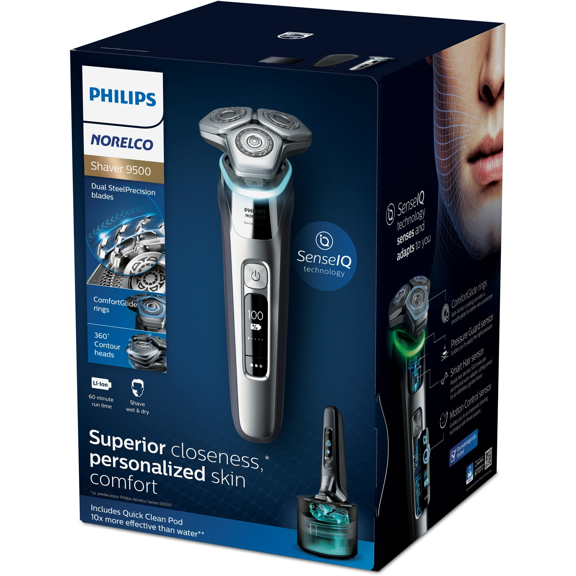 Philips Norelco 9500 Rechargeable Wet & Dry Electric Shaver with Quick Clean, Travel Case, Pop Up Trimmer, S9985/84 - Image 10