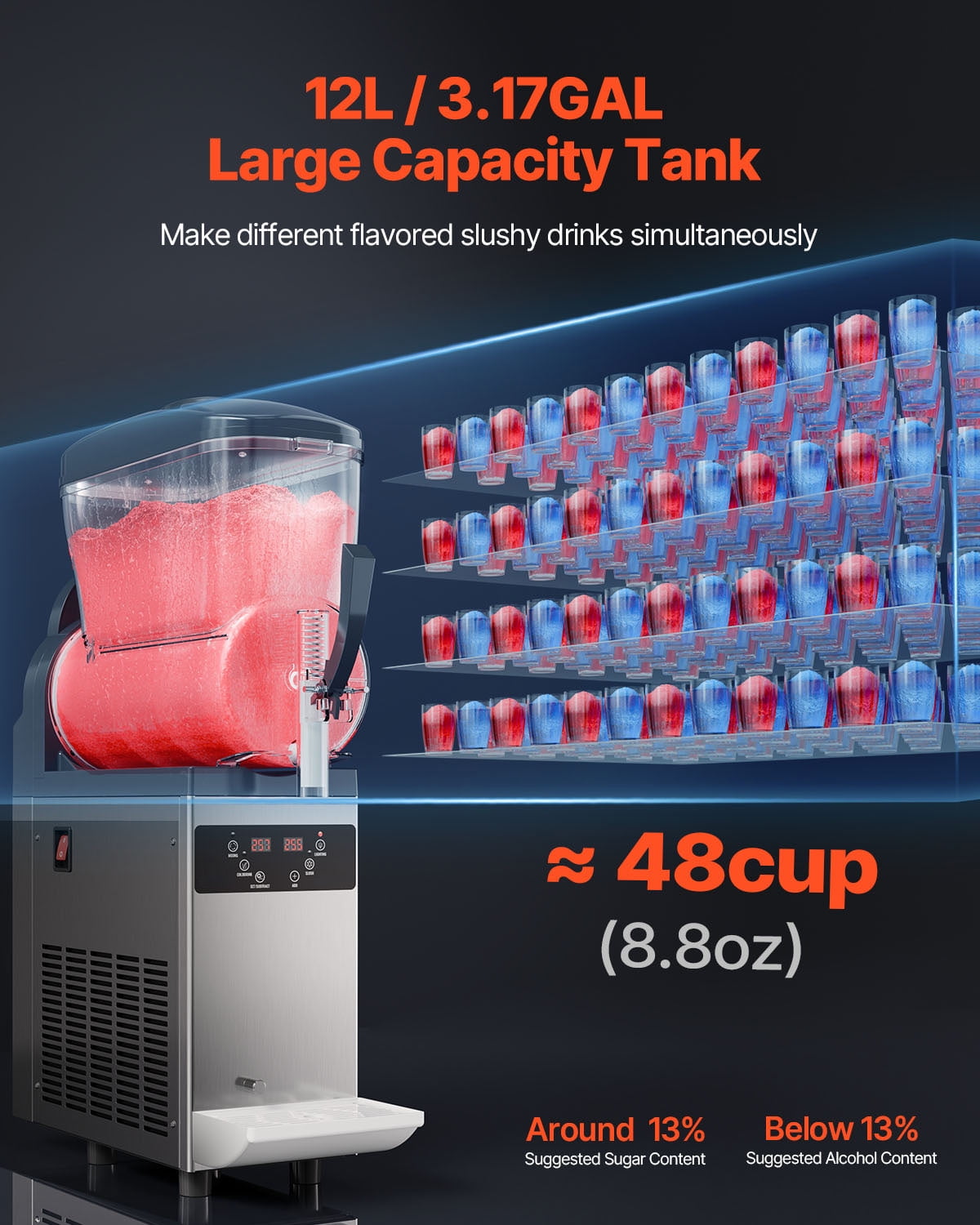 KFFKFF Commercial Slushy Machine, 12L Tank Slushie Machine, Frozen Drink Machine with Temperature Preservation, Slushy Maker Machine - Image 3