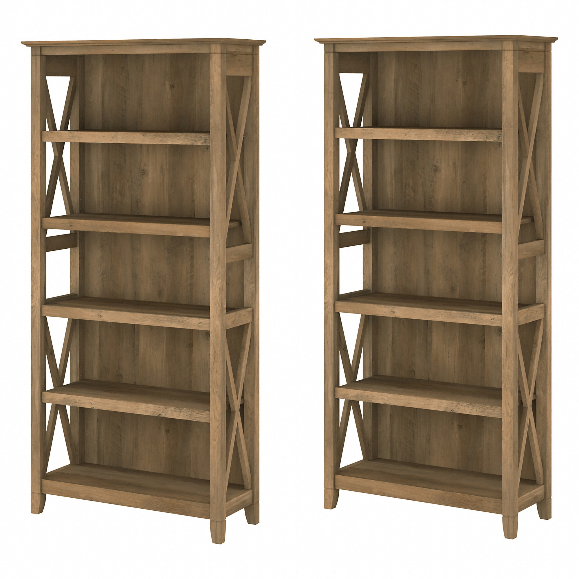 Bush Furniture Key West Tall 5 Shelf Bookcase, Set of 2, Reclaimed Pine - Image 5