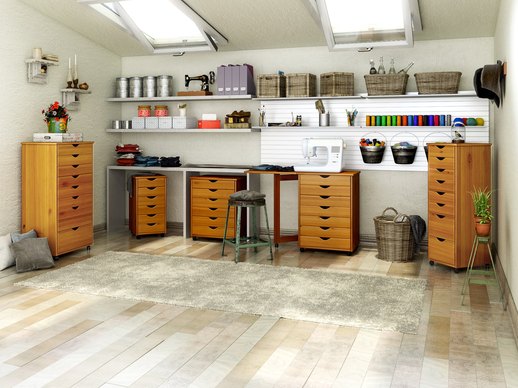 Jela Original Roll Cart, Solid Wood, 6 Drawer Extra Wide Roll Cart, Med Pine - Image 2