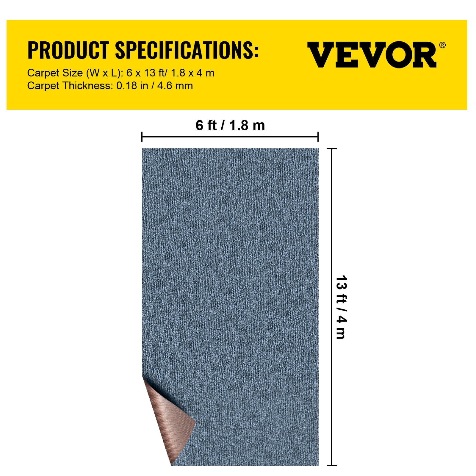 VEVOR Boat Carpet 6x13' Indoor Outdoor Marine Carpet Rug - Size Optional - 32 oz. waterproof patio Anti-slide rug, Gray - Image 6
