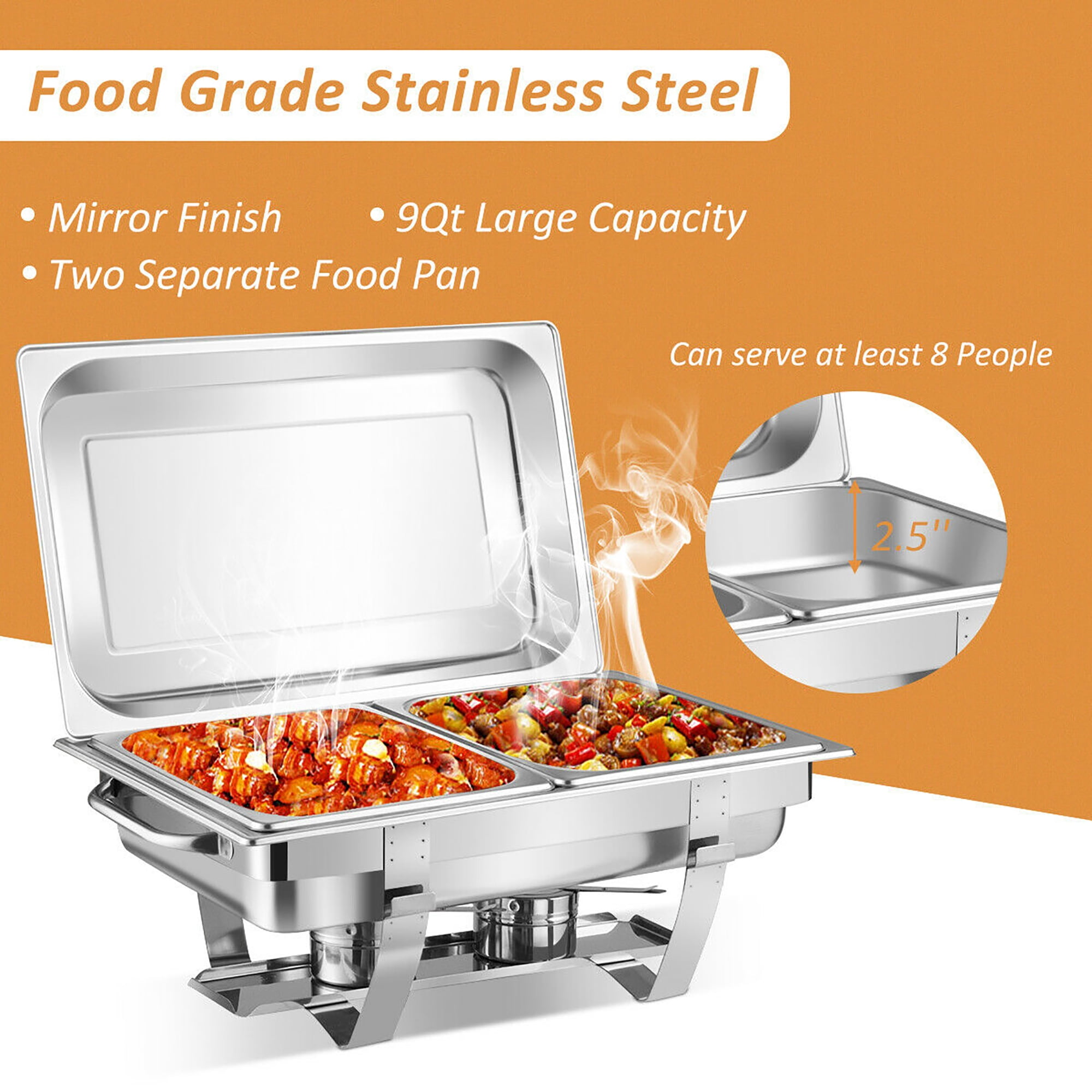 Costway 2 Packs Full Size Chafing Dish 9 Quart Stainless Steel Rectangular Chafer Buffet - Image 9