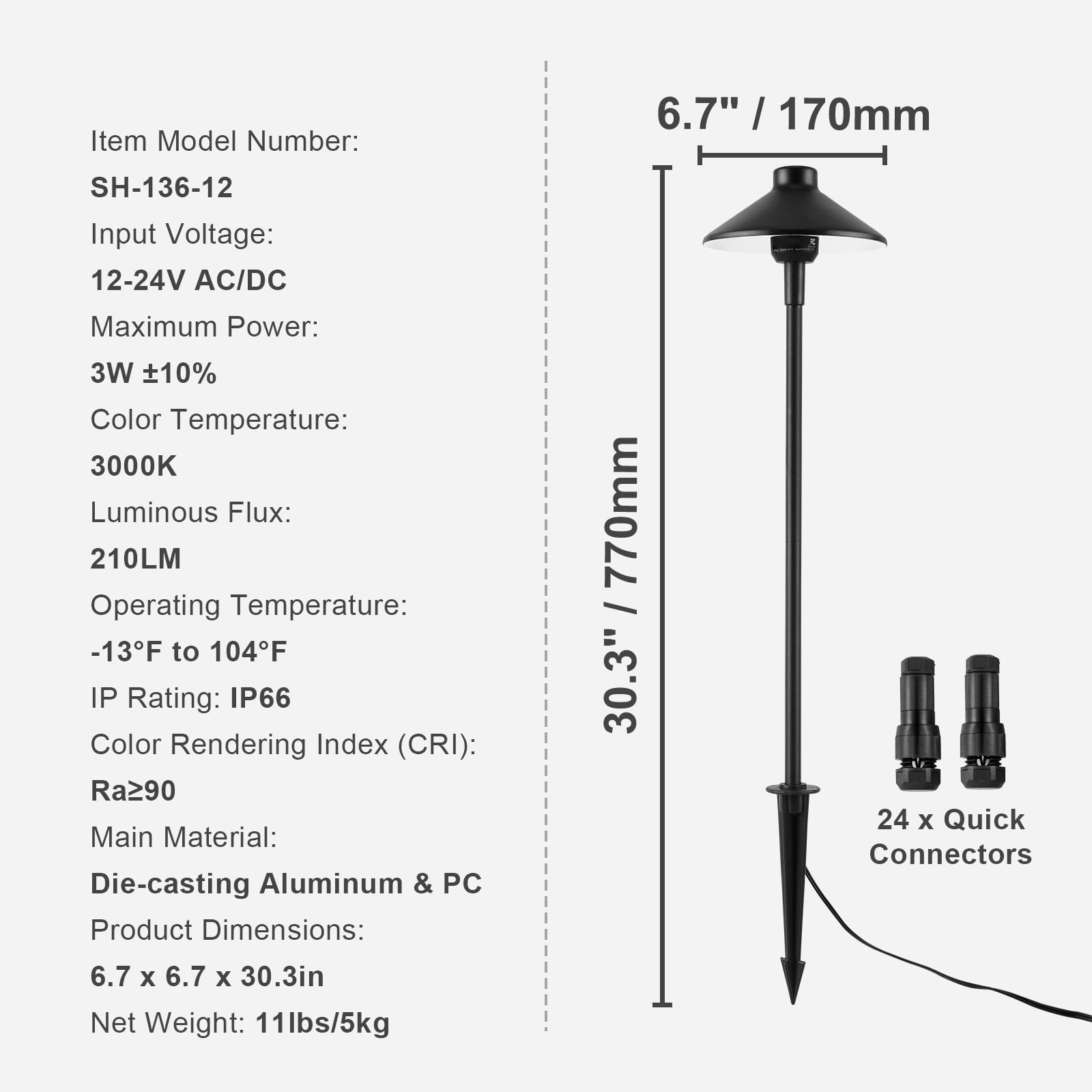 KFFKFF 12 Pack Low Voltage Landscape Path Lights 12-24V Outdoor LED Pathway Light - Image 3