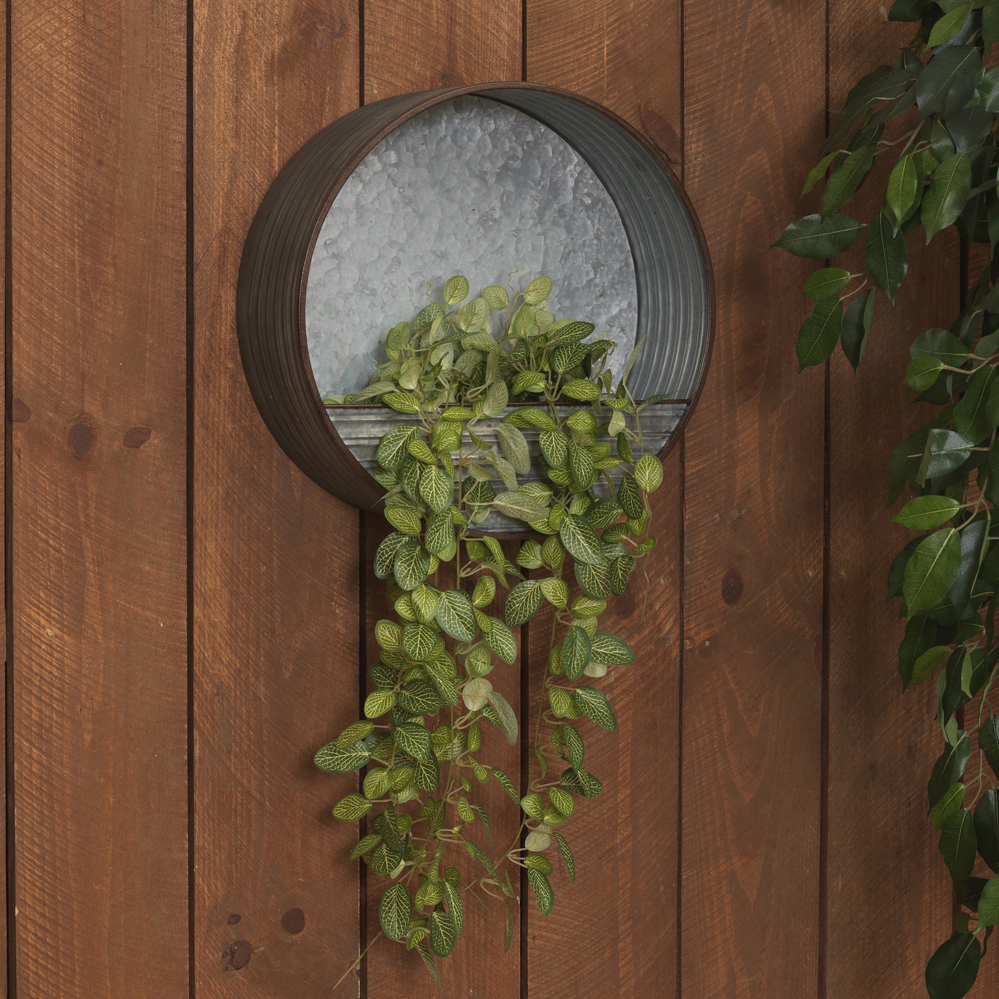 15.7 Inch Round Galvanized Metal Hanging Wall Planter - Image 2