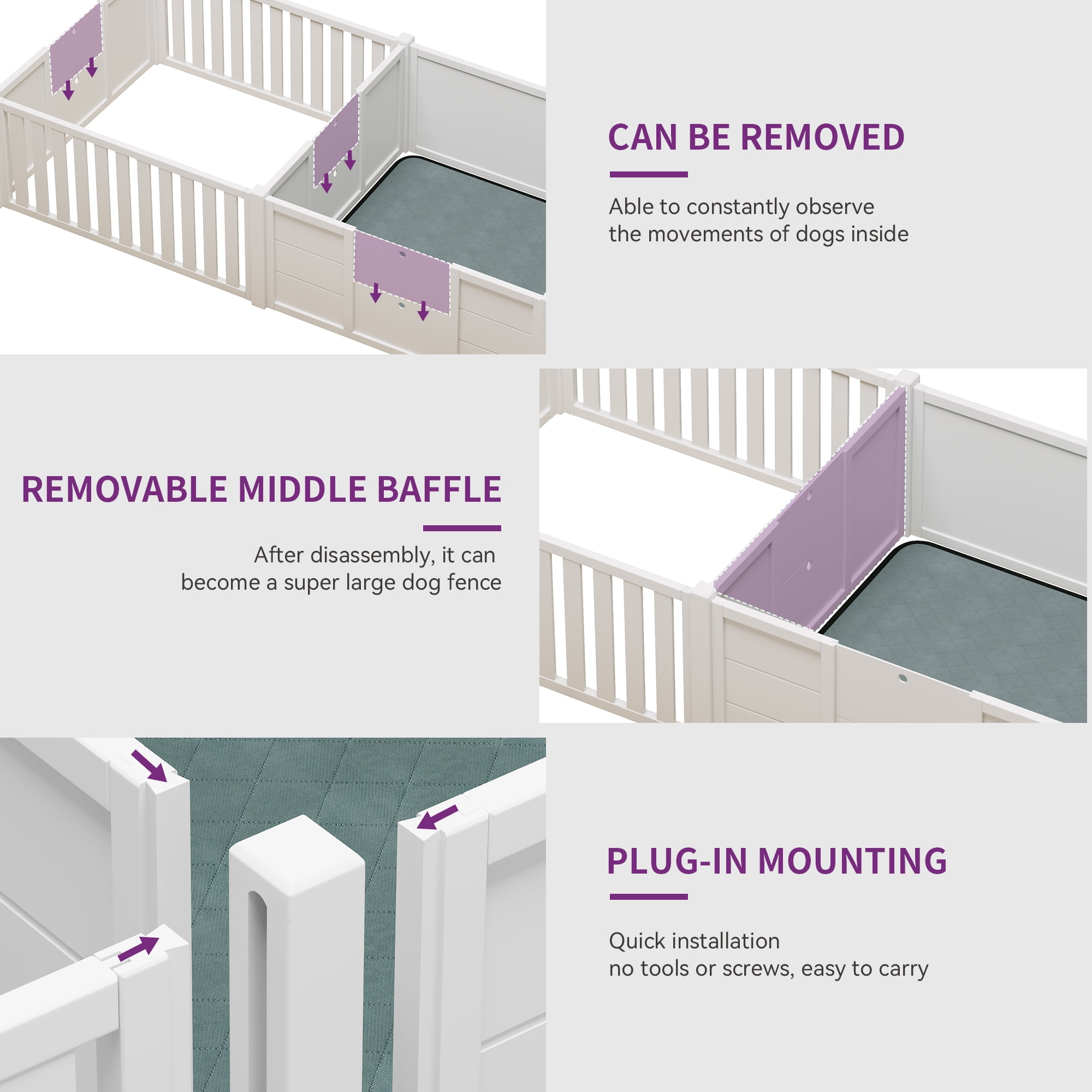 Uforic Whelping Box for Dogs,Spacious Wooden Dog Crate,Puppy Birthing Supplies with Waterproof Floor Mat, Double Rooms,78"L x 39.4"W x 17.7"H,White - Image 5