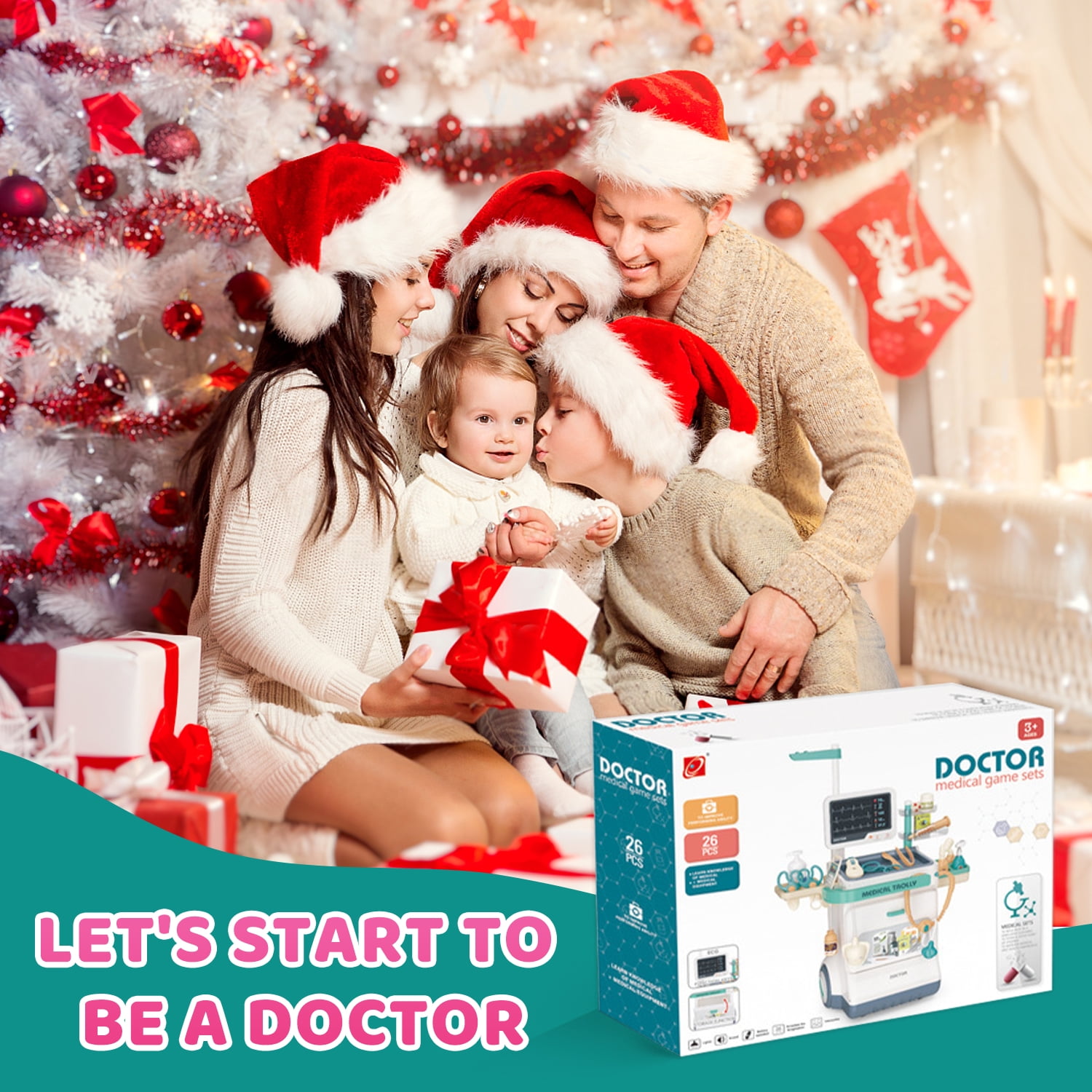 PayUSD Doctor Kit for Kids Doctor Set Pretend Play Medical Kit Station Set for Girls Boys Dr. Playset Role Play Mobile Cart Trolley for Toddler Toys Christmas Gift, 26 PCS - Image 5