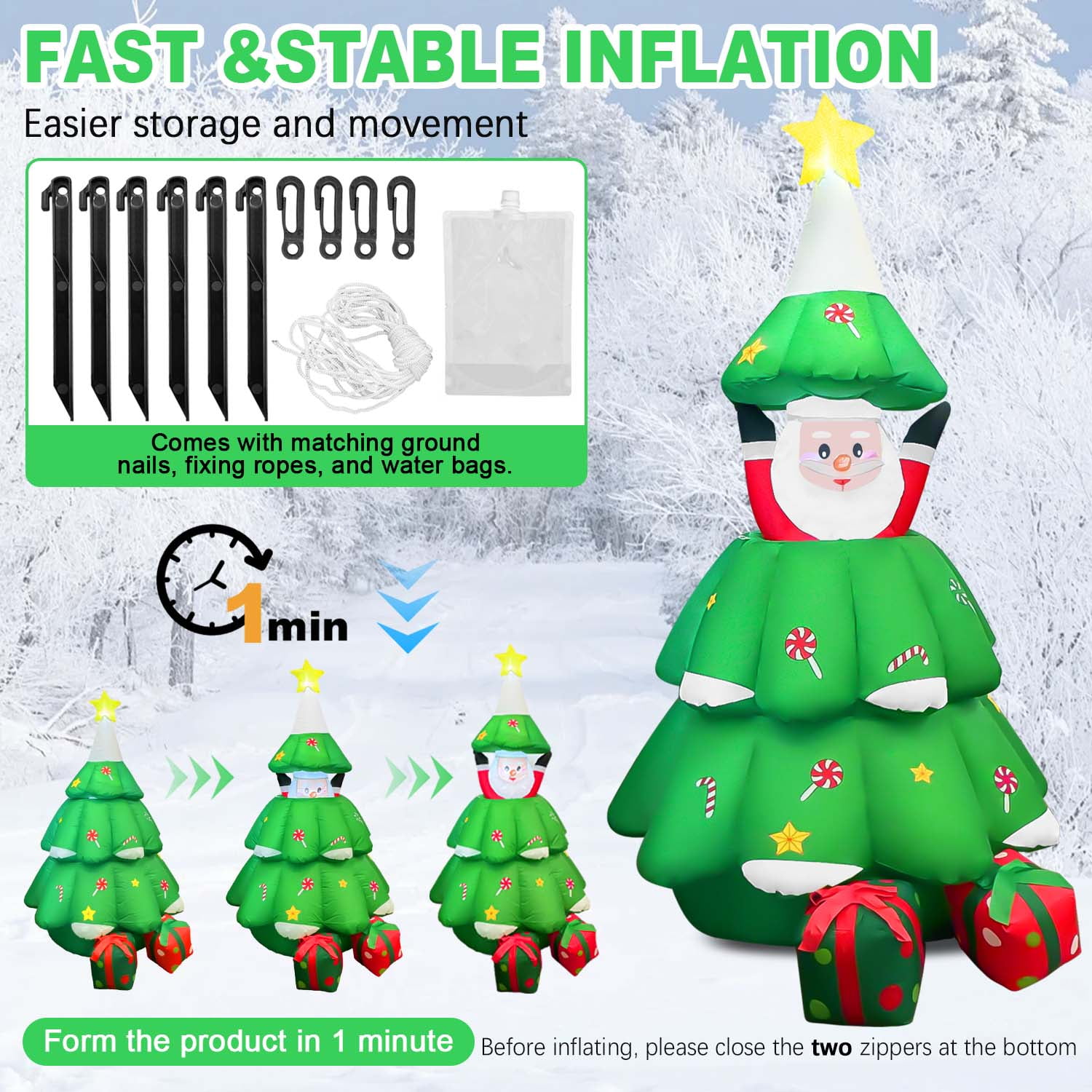 GVDV 6ft Christmas Inflatables, Christmas Blow up with Pop-up Santa Claus, Xmas Outdoor Decoration - Image 2