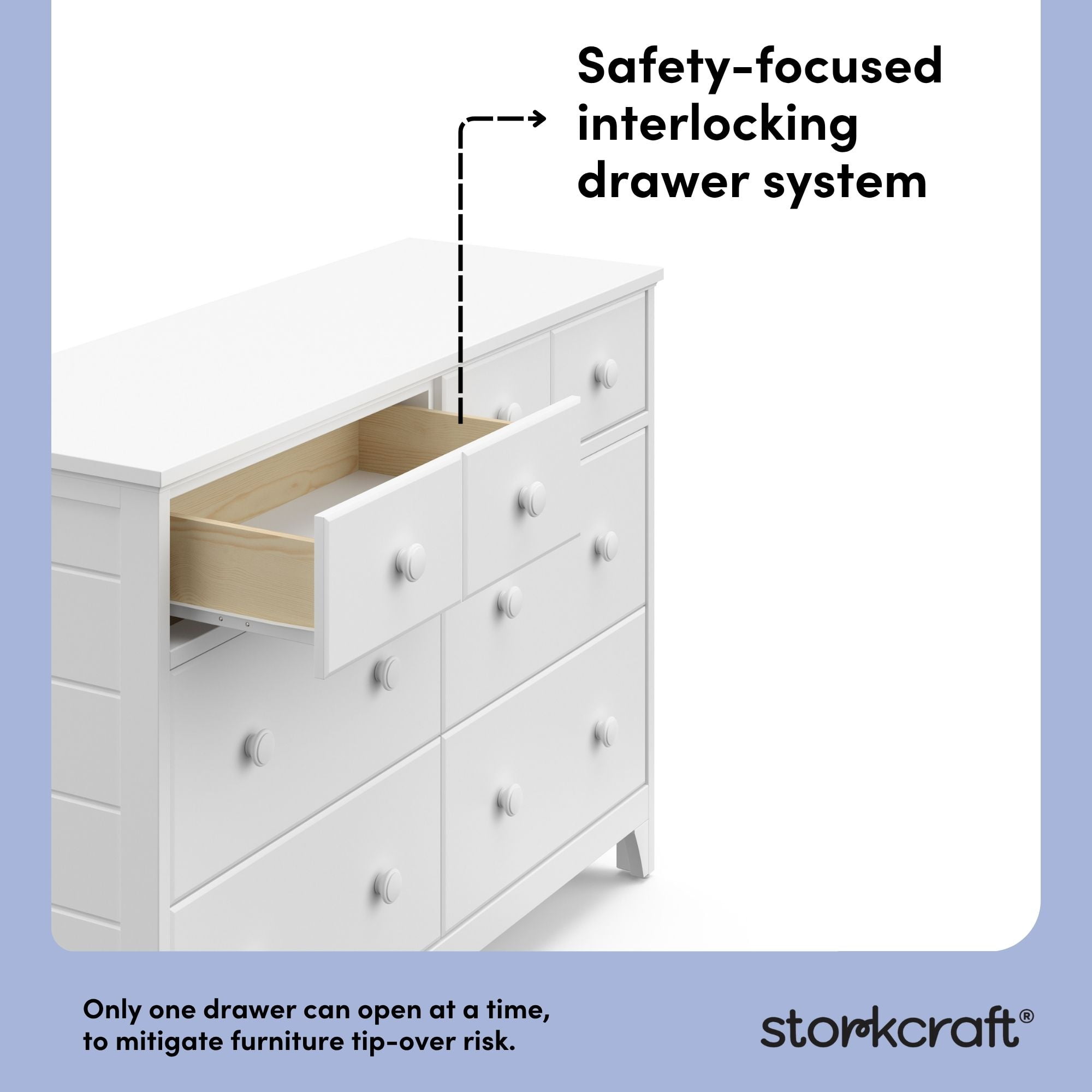 Storkcraft Moss 6 Drawer Nursery Double Dresser, White - Image 15