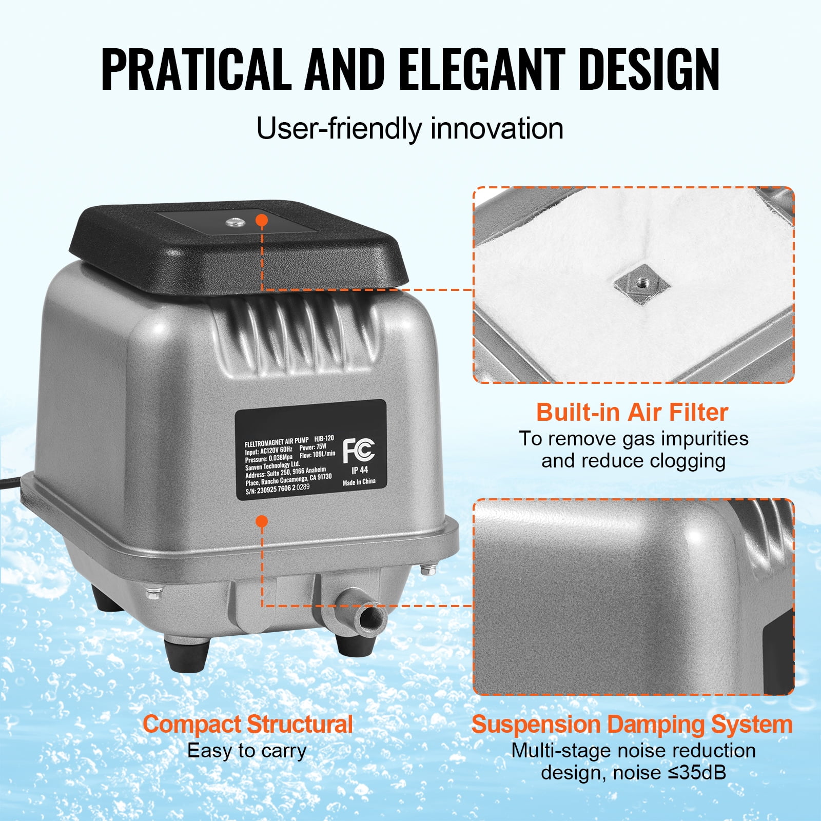 KFFKFF Linear Air Pump, 109L/Min Air Flow Aerobic Septic Pump, Suitable for 1/2 Acre 10ft Deep Water Bodies, Aquariums, Seafood Eateries, Fish Cultivation, Waste Management - Image 6