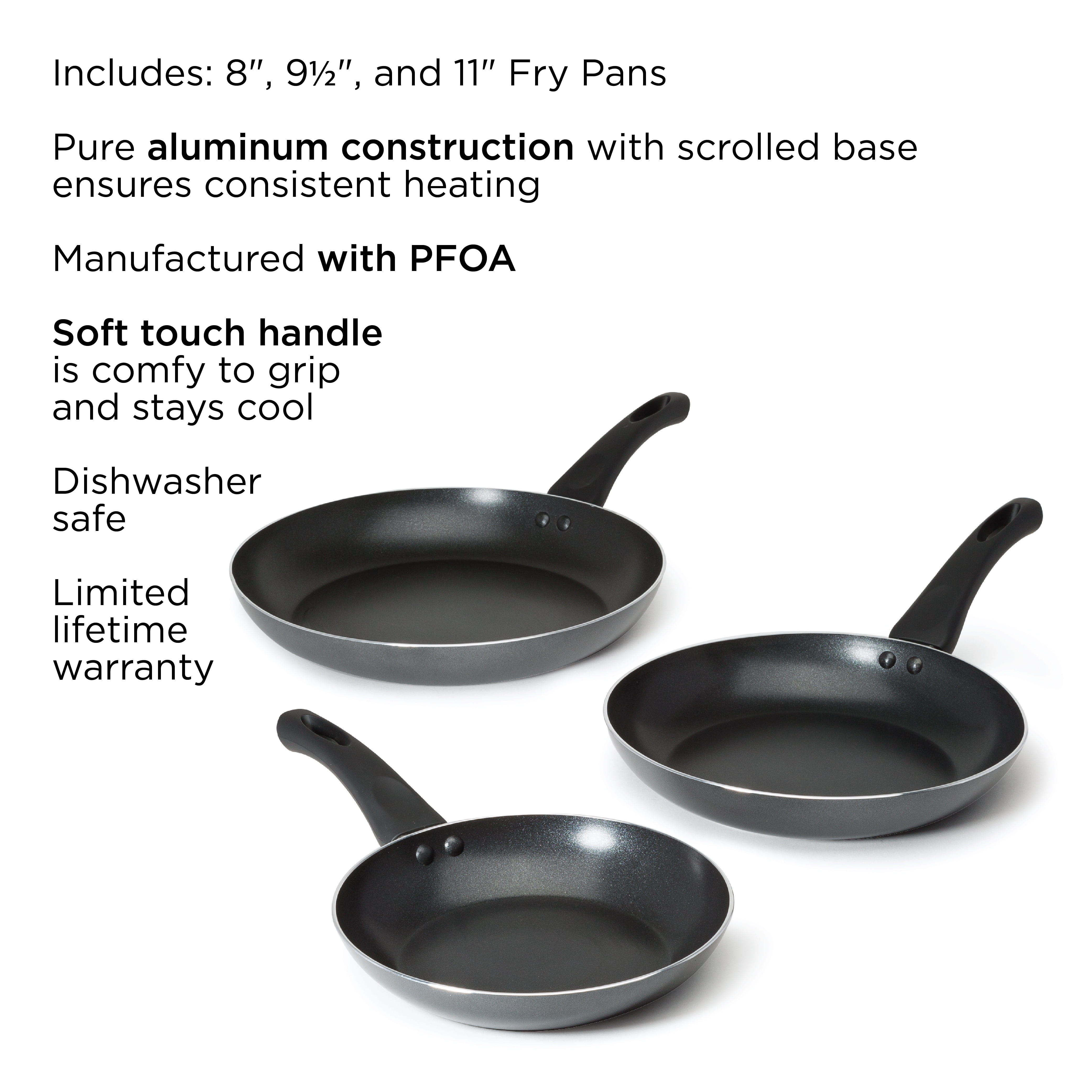 Ecolution Elements 3 Piece Non-Stick Fry Pan Set, Dishwasher Safe, 8", 9.5" and 11" - Image 5