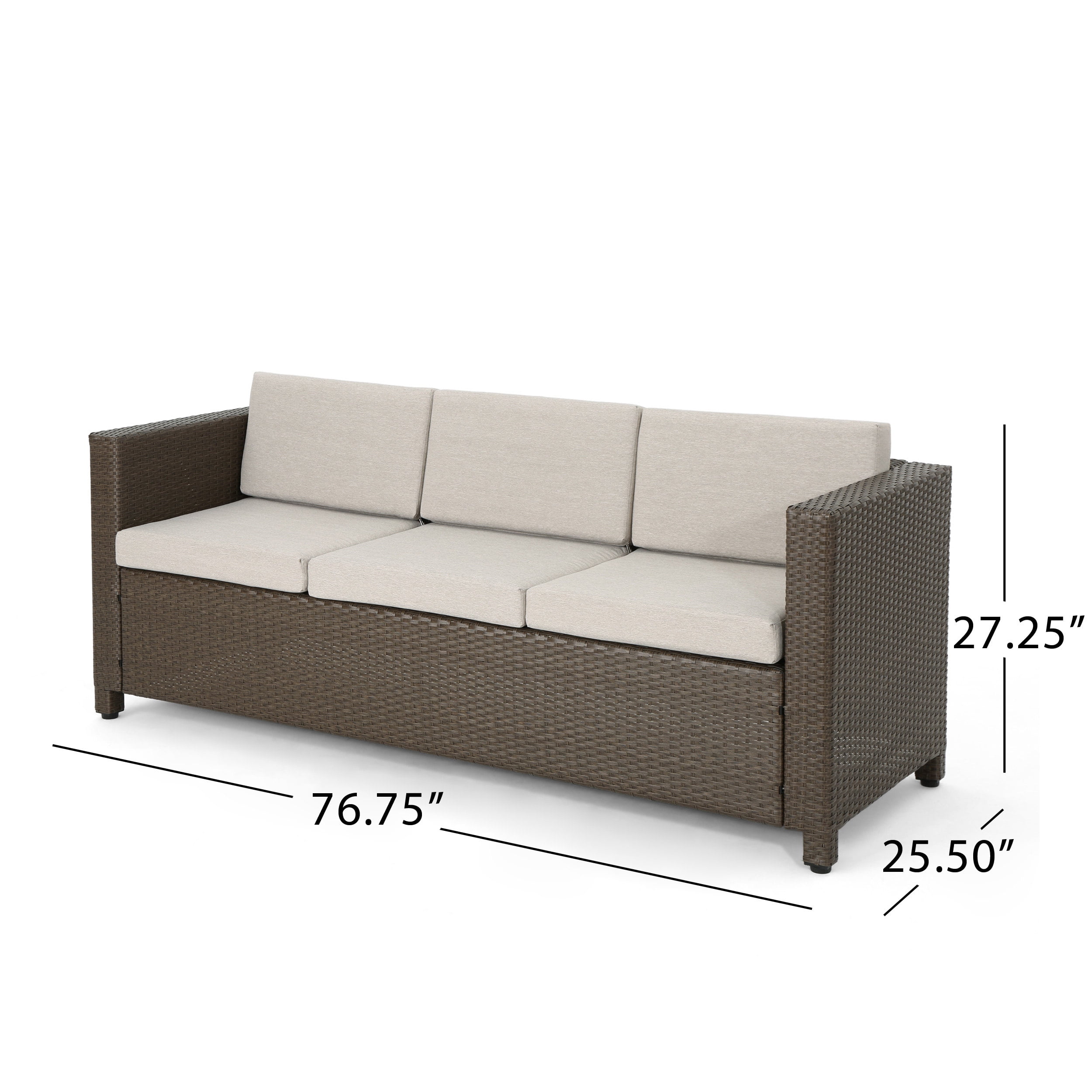 Palmetto Outdoor Wicker 3 Seater Sofa with Cushions,Grey,Brown - Image 7