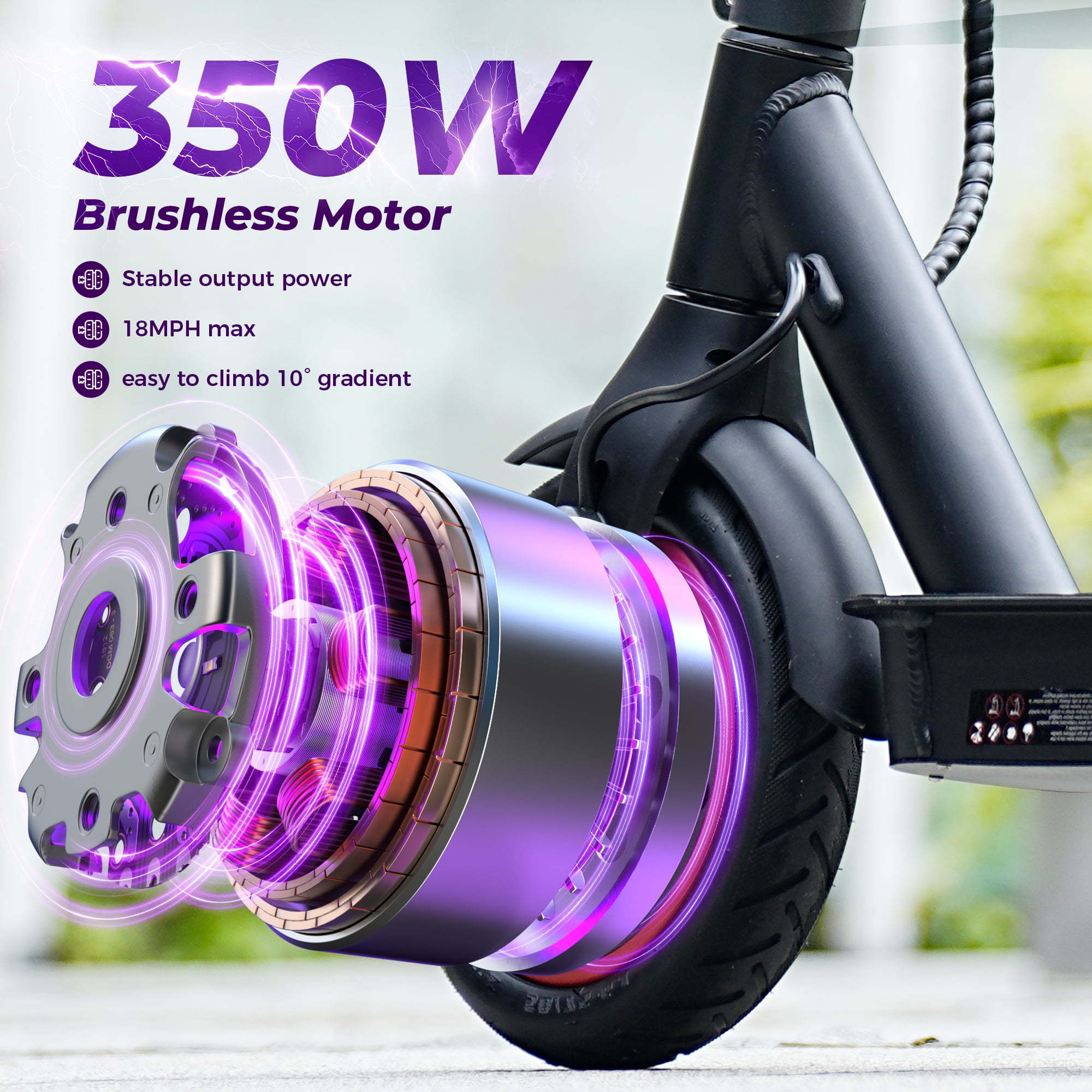 iScooter Electric Scooter for Adults, 21 Miles Max Range with 18 MPH Top, 350W Foldable Commuting Electric Scooter with 3 Speed & Cruise Control Escooter for Teens - Image 6