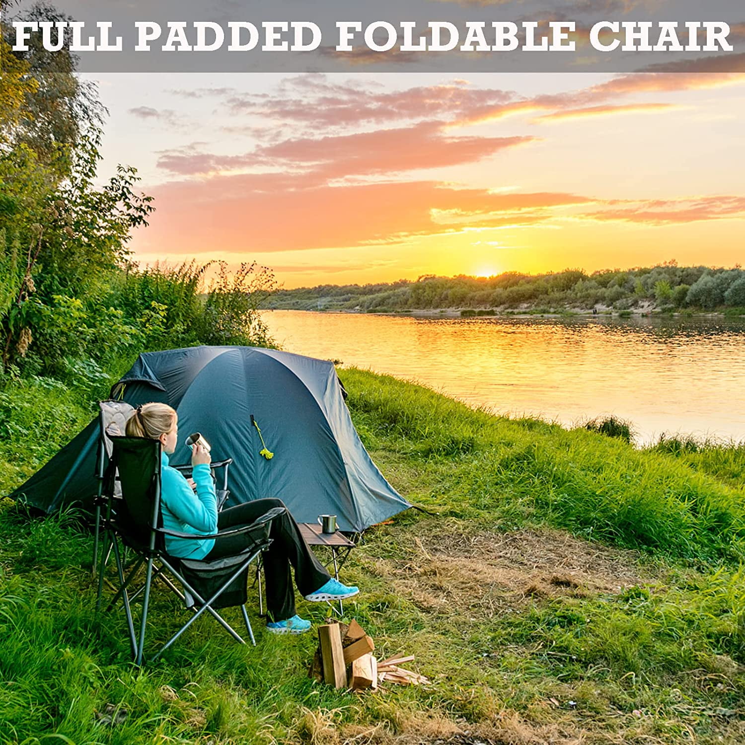 KingCamp Oversized Camping Chairs Heavy Duty Padded Folding Lawn Chair Support 300 lbs for Adults Outdoor Fishing Sports Black - Image 11