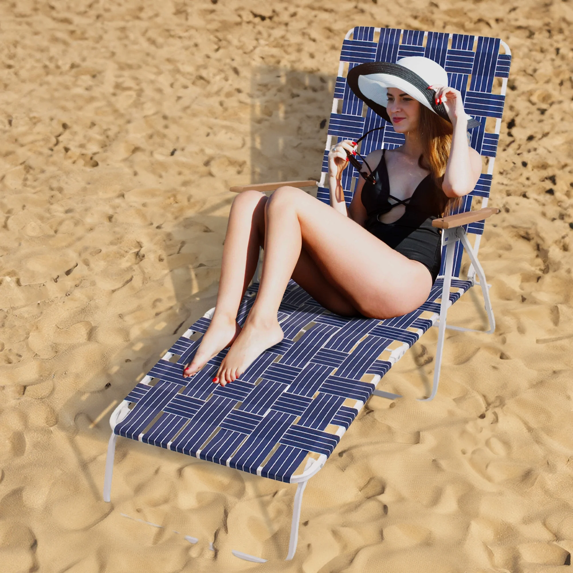 Rio Brands Web Chaise Lounge, High Back White Steel Frame & Blue Web for Pools and Beaches - Image 10