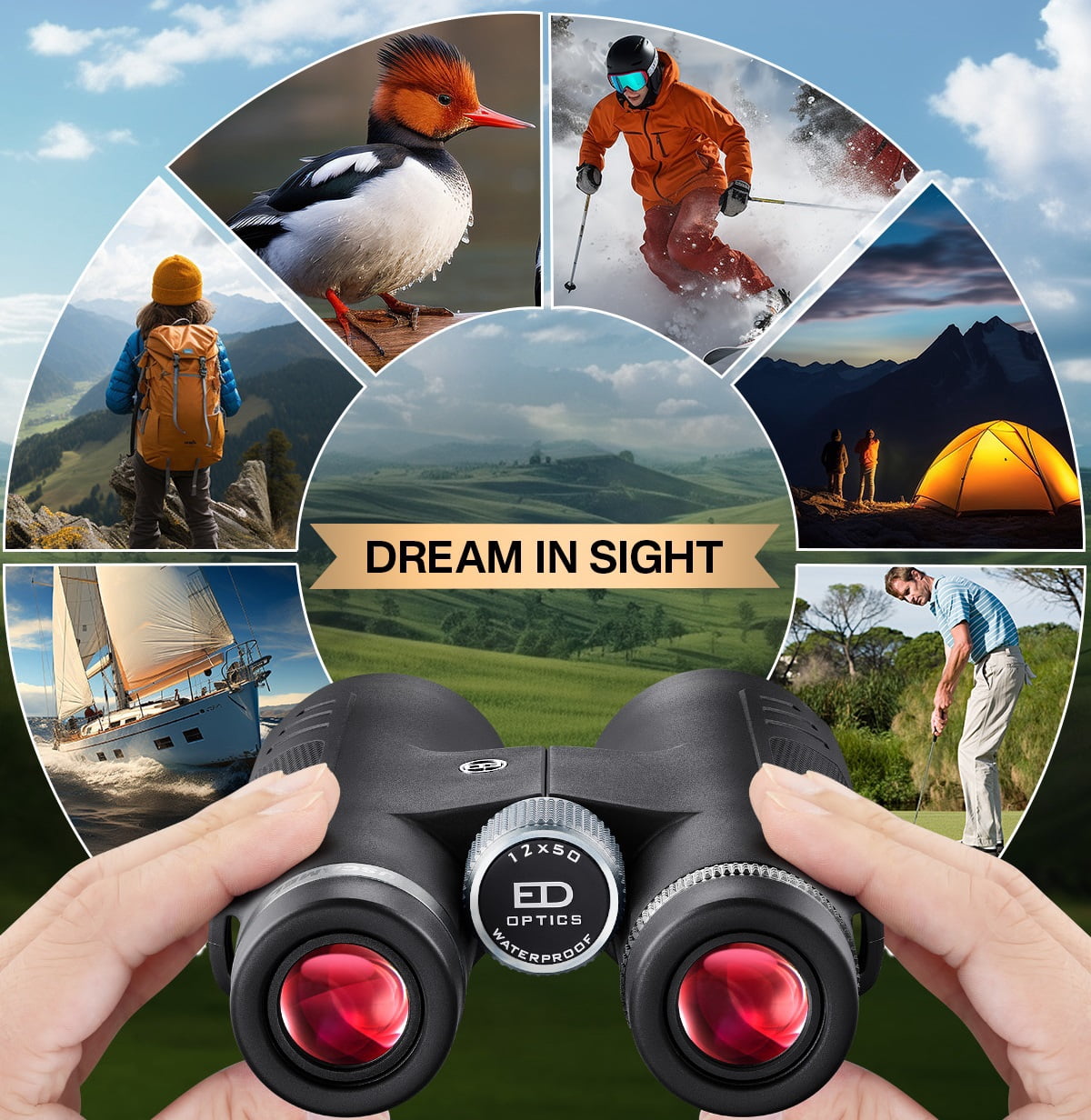 USCAMEL 12x50 ED Binoculars for Adults, Pro Binoculars Roof BAK4 Prism FMC ED Glass Waterproof Fog Proof, w/Gift Box for Bird Watching, Hunting, Black - Image 6