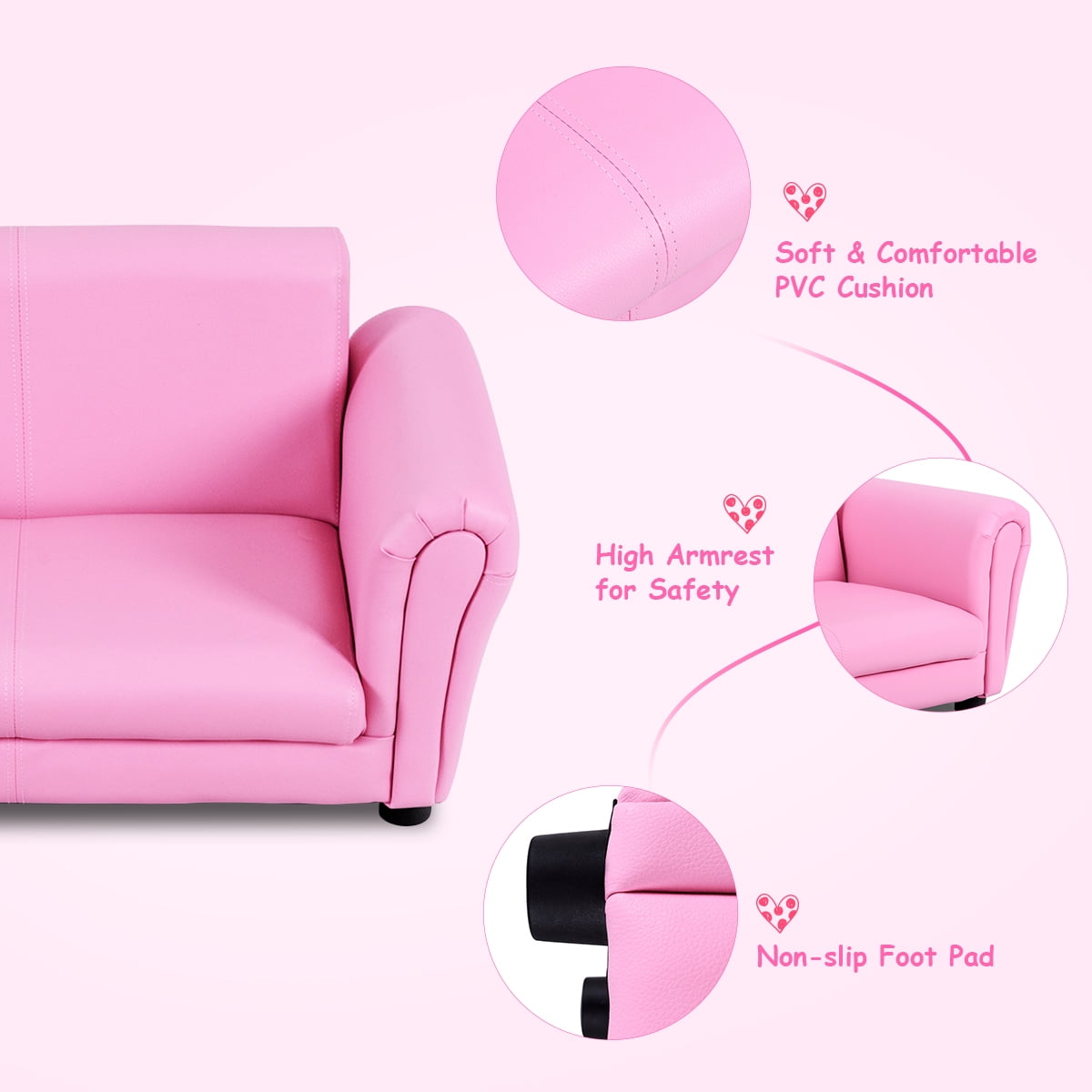 Costway Pink Kids Sofa Armrest Chair Couch Lounge Children Birthday Gift w/ Ottoman - Image 8