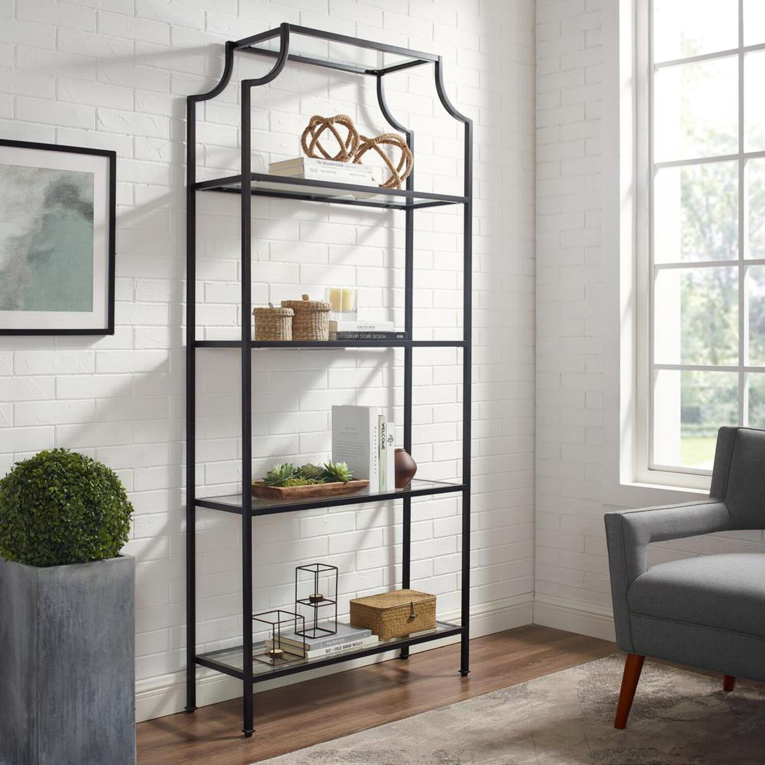 Crosley Furniture Aimee Bookshelf with Glass Shelves, Bookcase Storage - Image 4