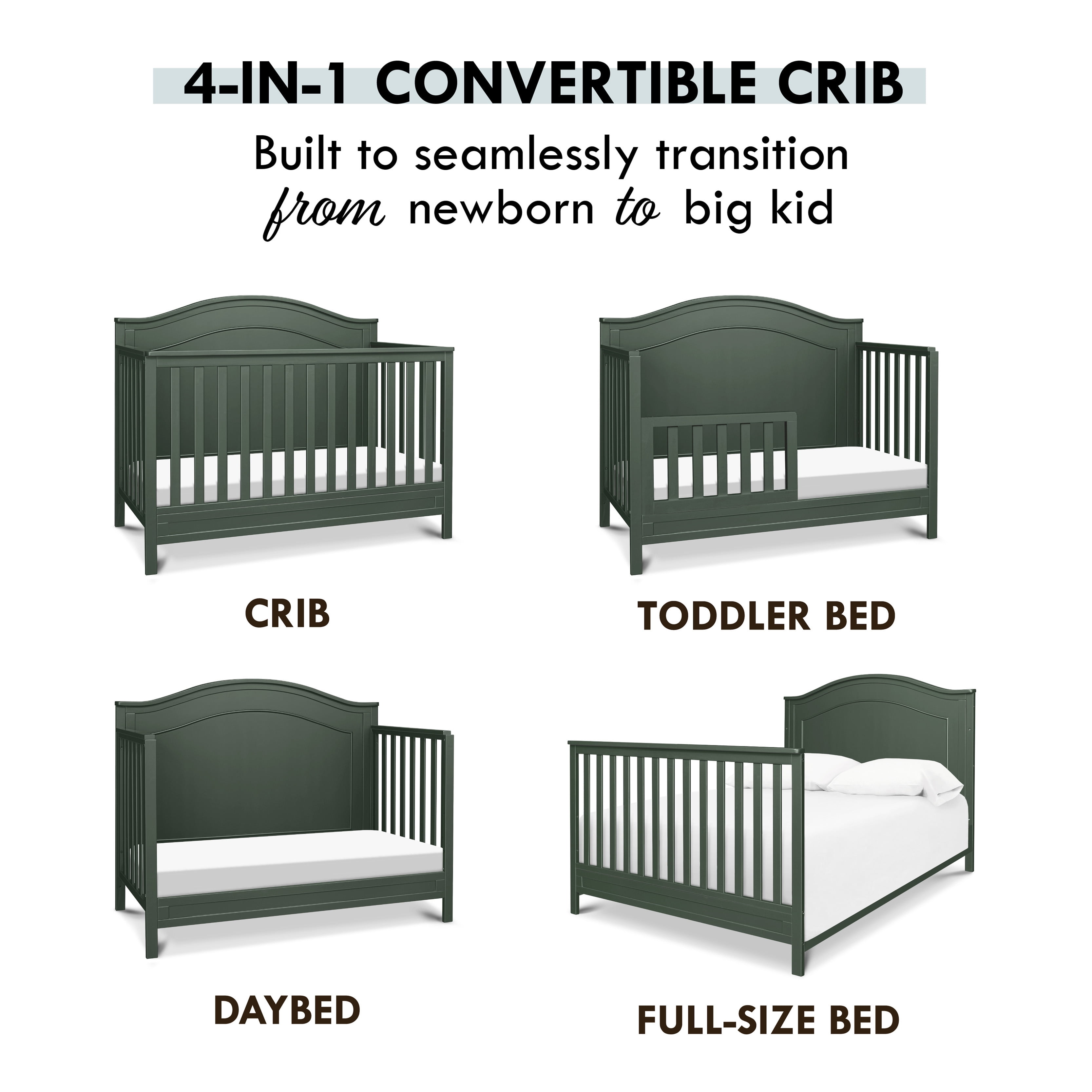DaVinci Charlie 4-in-1 Convertible Crib, Greenguard Gold Certified, Forest Green - Image 9