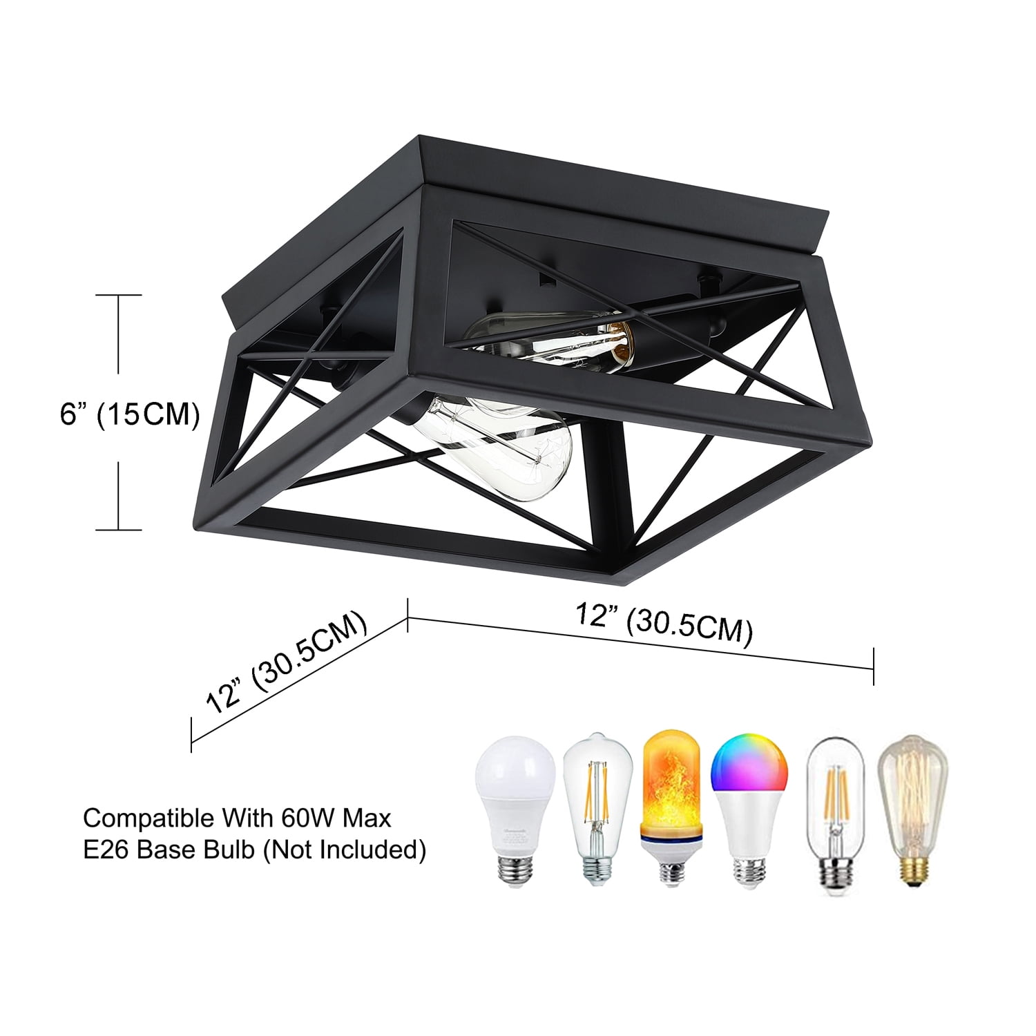 2-Light Farmhouse Flush Mount Ceiling Light Industrial Metal Light Fixture for Hallway, Bedroom, Kitchen, Living room - Image 7