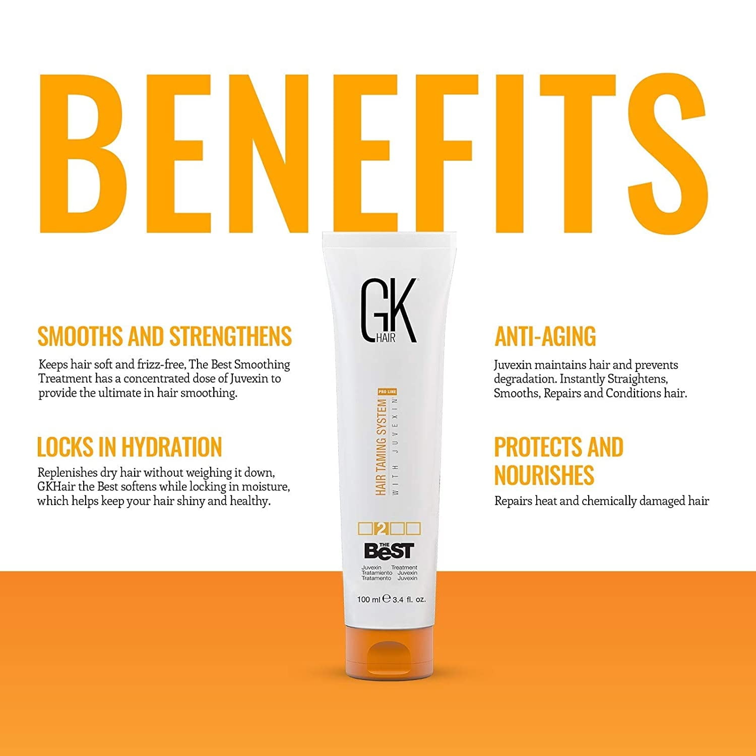 GK HAIR Global Keratin The Best (3.4 Fl Oz/100ml) Smoothing Keratin Hair Treatment - Professional Brazilian Complex Blowout Straightening For Silky Smooth & Frizz Free Hair - Image 3