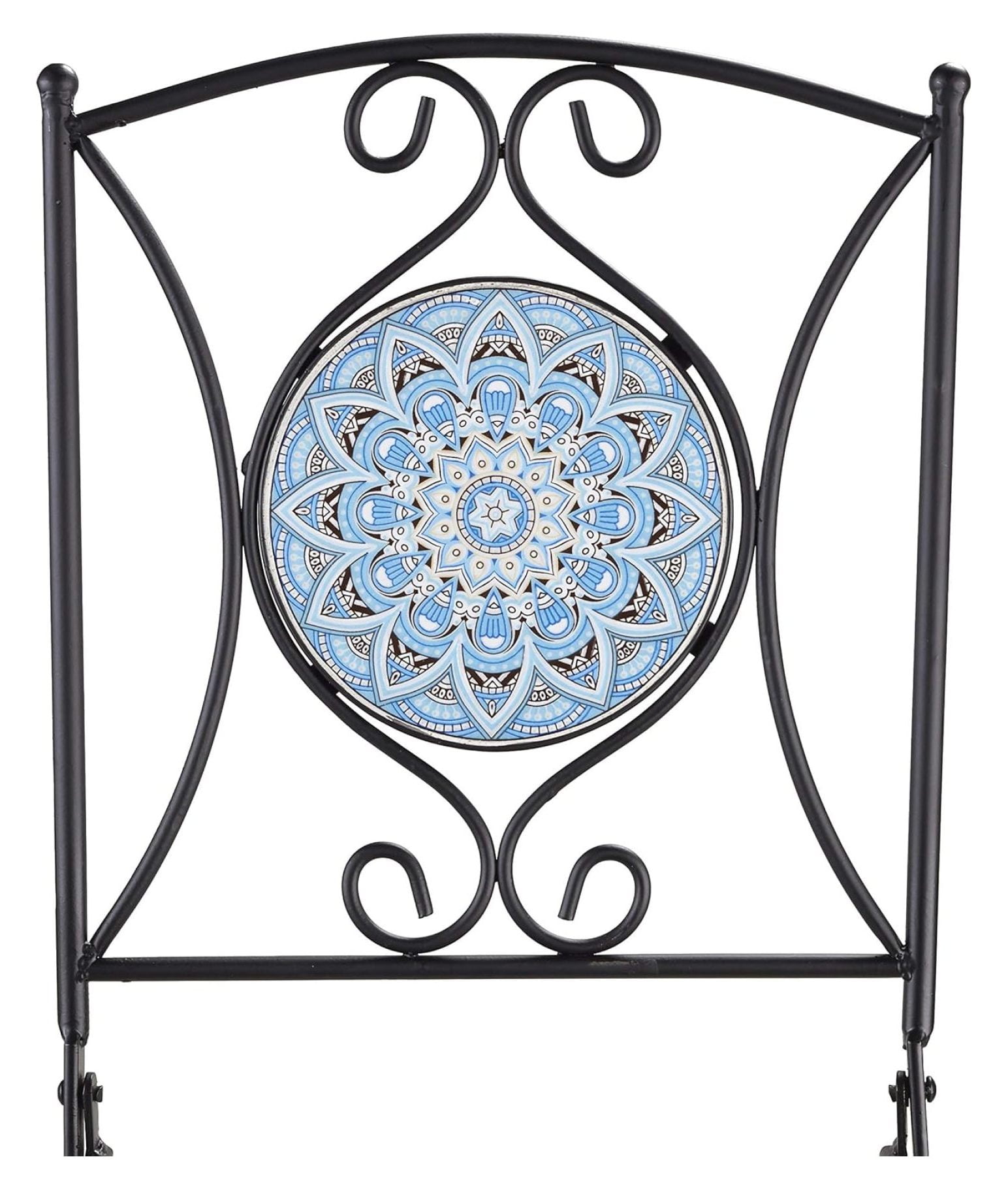 Metal Folding Patio Chair with Decorative Tile Mosaic - Black - Image 6