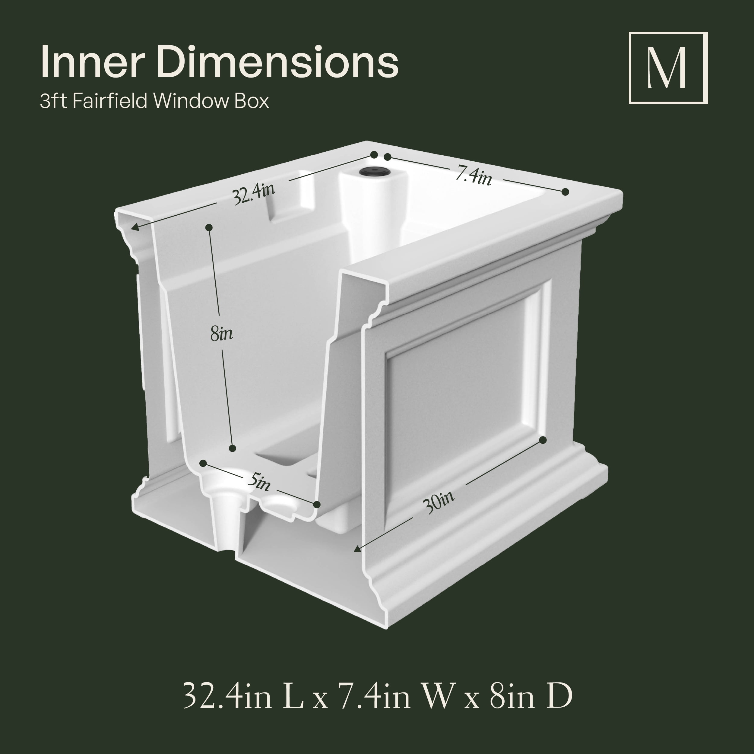 Mayne Fairfield 36" x 11" x 11" Rectangular White Self Watering Plastic Window Box Planter - Image 6