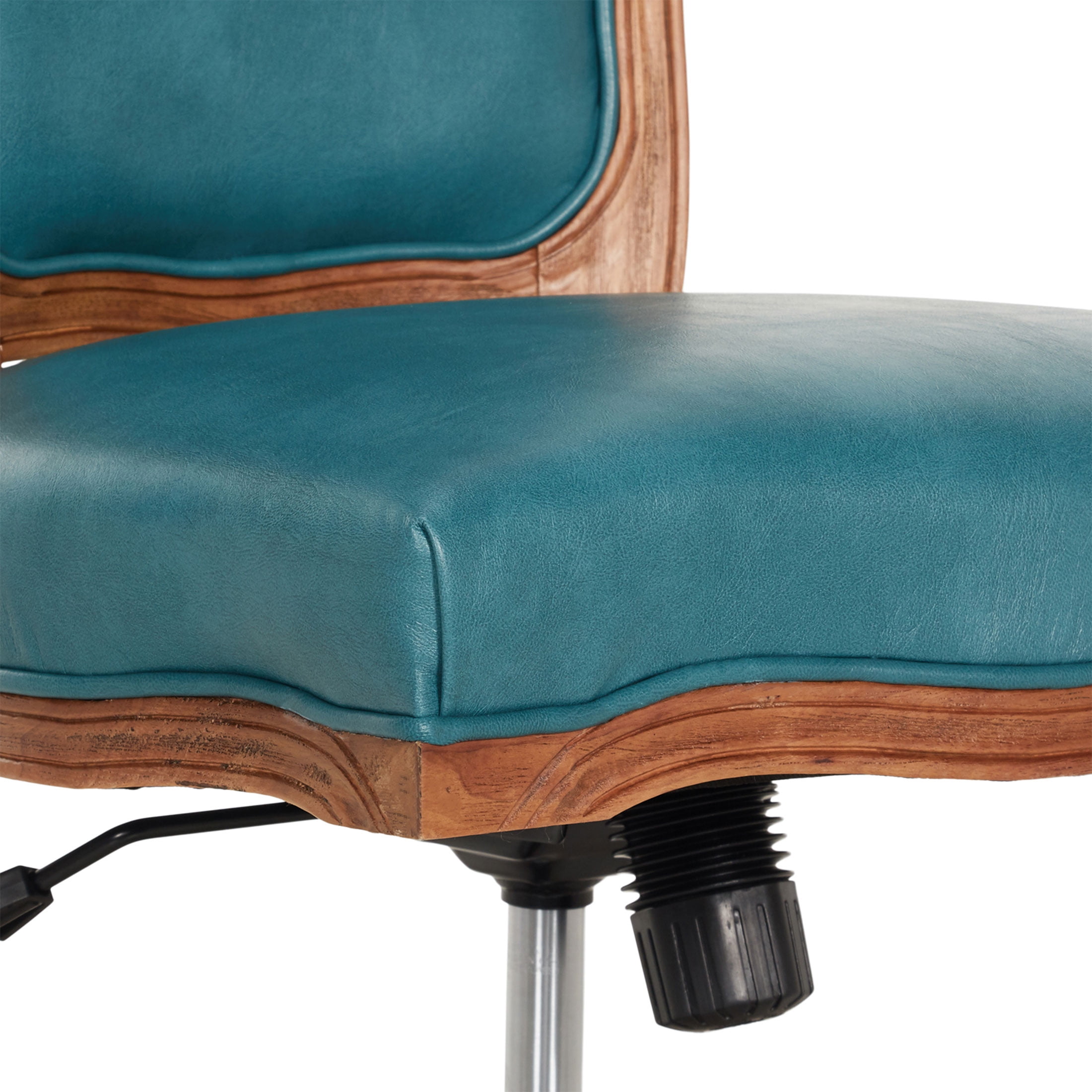 The Pioneer Woman Harper Wood Trim Office Chair, Turquoise Faux Leather - Image 3