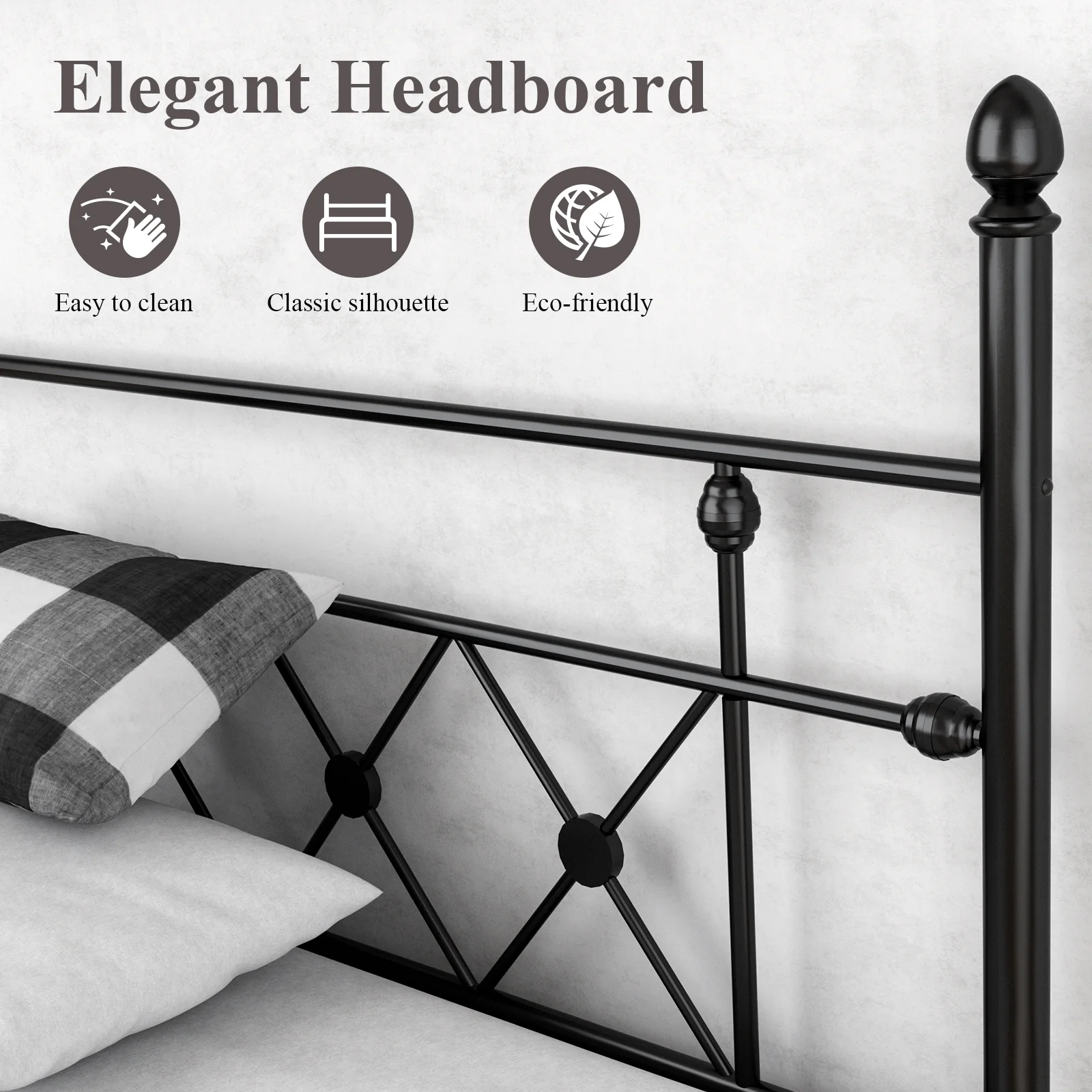 HOMWOO Queen Size Metal Platform Bed Frame with Headboard & Footboard, No Box Spring Required, Under Bed Storage, Heavy Duty Mattress Foundation, Noise Free, Black - Image 2