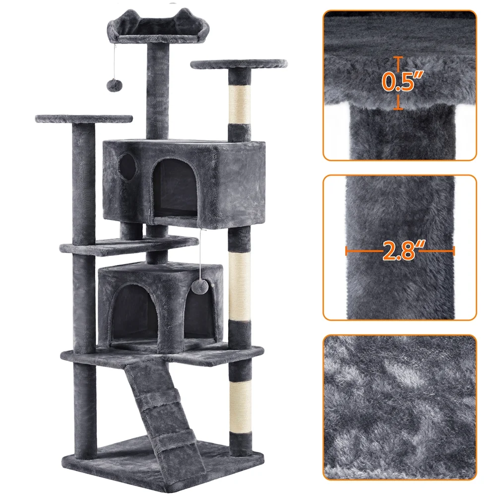 Renwick 70" Height Large Cat Tree Condo with 3 Platform & 3 Scratching Posts, Dark Gray - Image 2