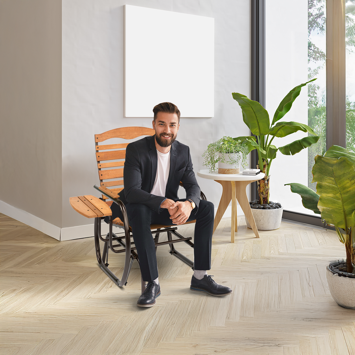 Country Garden Hardwood Glider Chair with Tray in Bronze Frame - Image 4