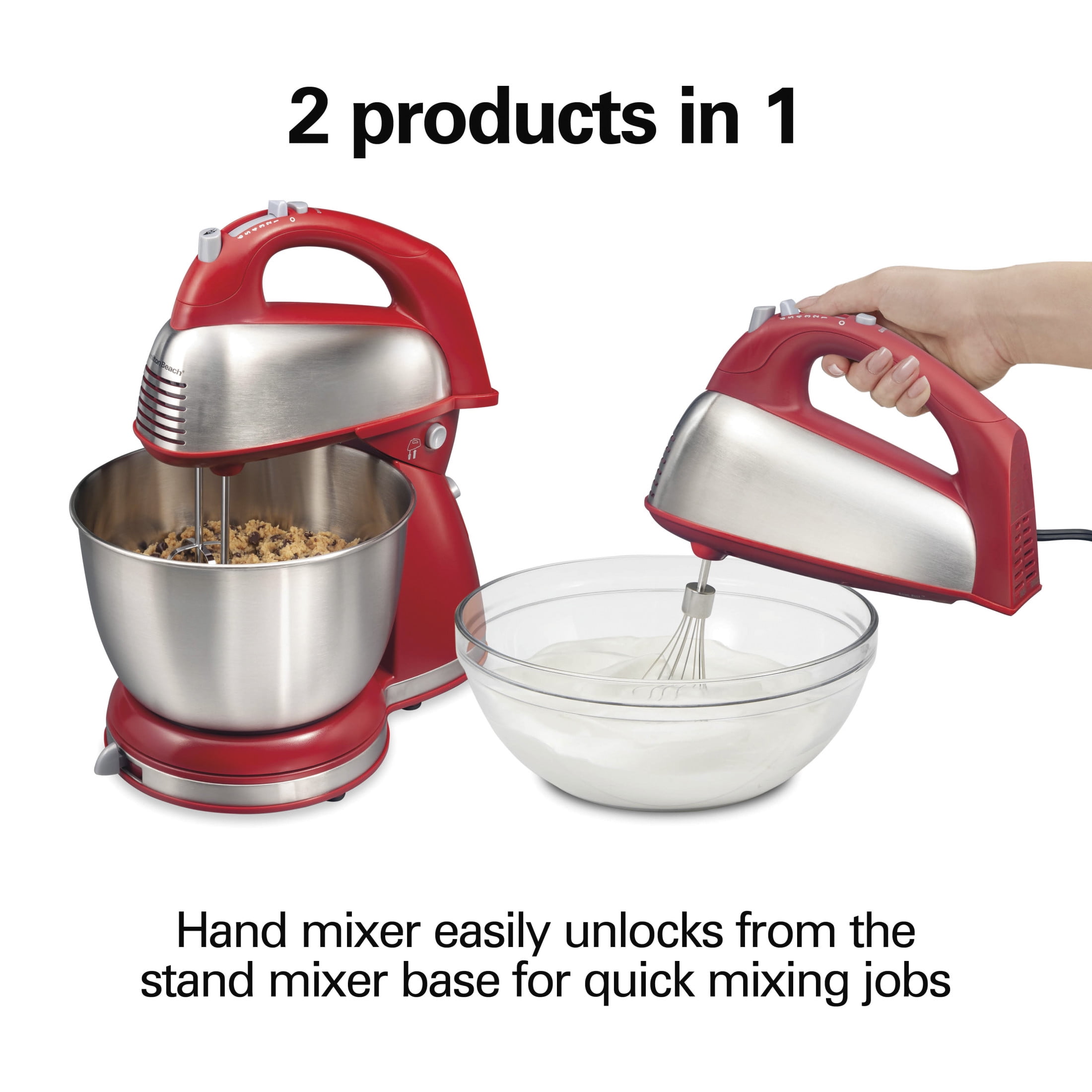 Hamilton Beach Classic Stand and Hand Mixer Combo for Kitchen, 4 Quart, 6 Speeds with Quick Burst, Red - Image 4