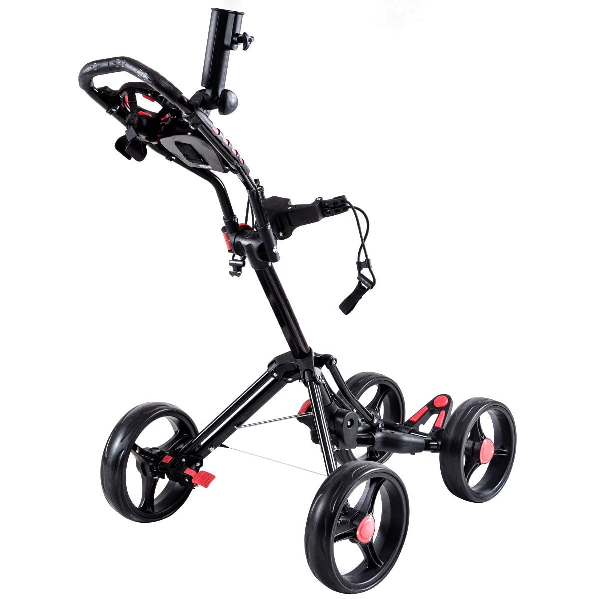 Costway Folding 4 Wheel Golf Pull Push Cart Trolley Club Umbrella Scorecard Drink Holder - Image 6