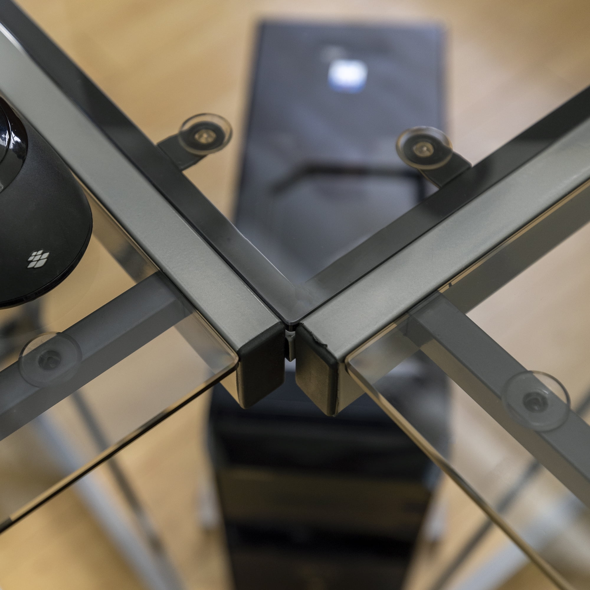 Modern Glass and Metal Smoke L-Shaped Corner Computer Desk by Manor Park - Image 8