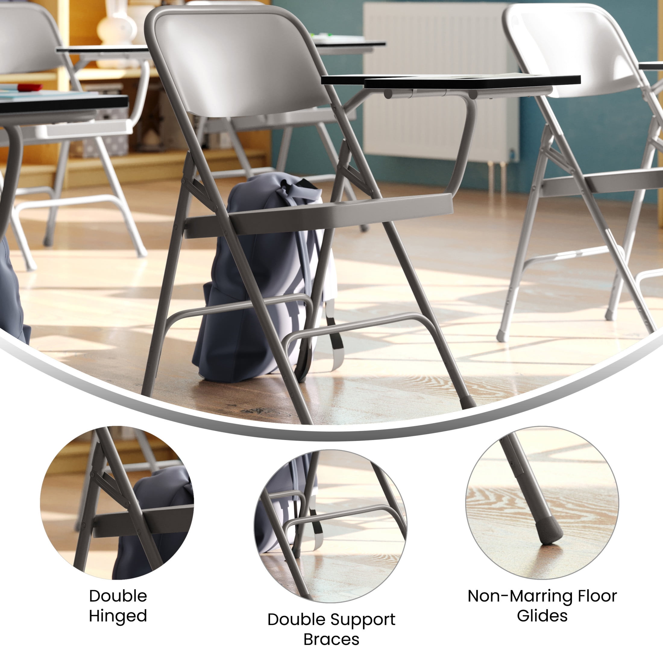 Flash Furniture Ralph Premium Steel Folding Chair with Left Handed Tablet Arm - Image 4