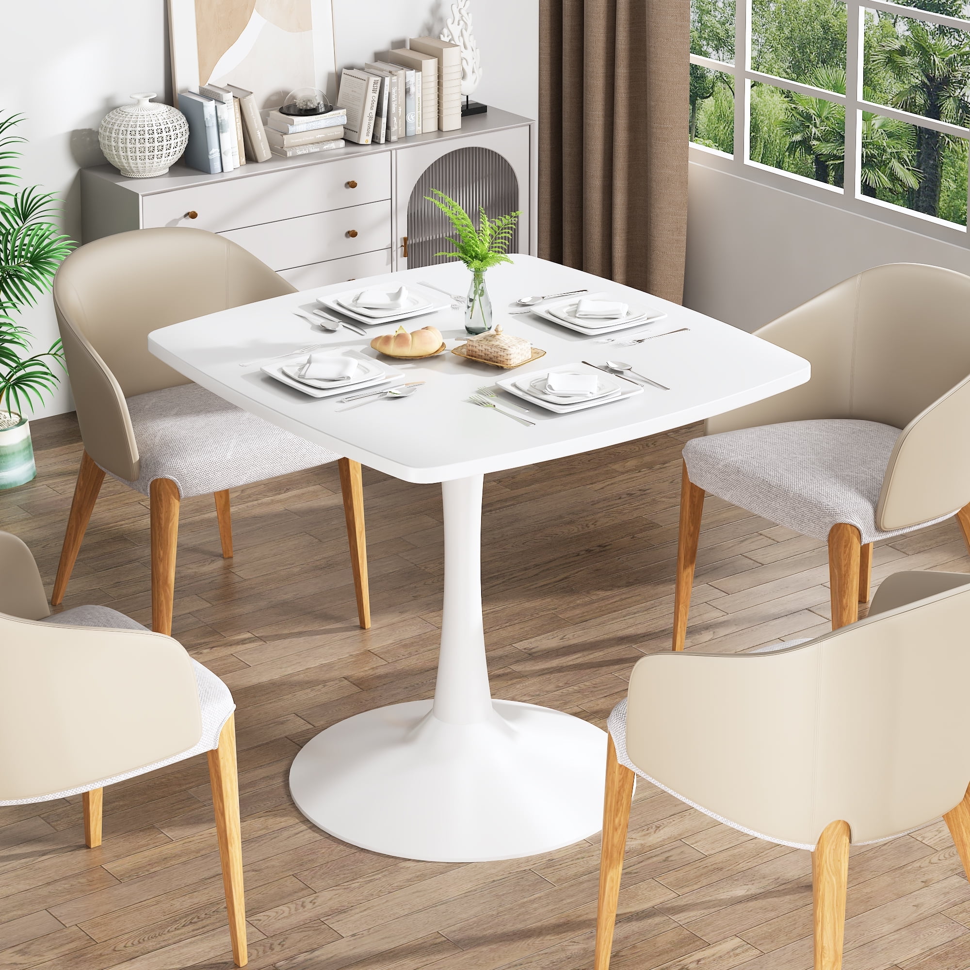 LTTROMAT White Square Dining Table, Mid-Century Modern Tulip Pedestal Dining Table, Kitchen and Living Room Table for Small Spaces - Image 6