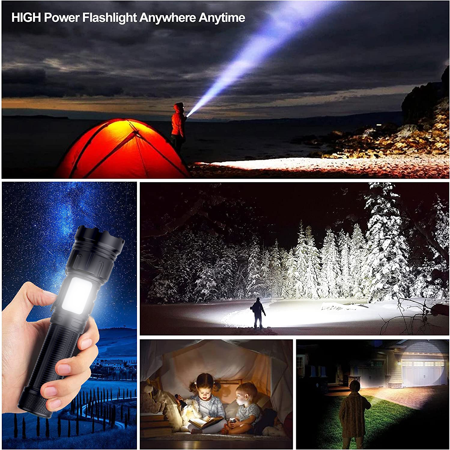 LED Magnetic Flashlight High Lumens 10000 Rechargeable, Super Bright Small Tactical Flashlights with COB Sidelight Work Light Zoomable Handheld Torch Lamp for Emergency, Camping - Image 2