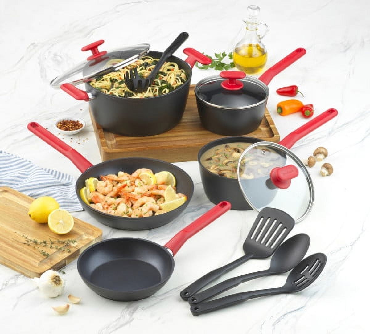 GoodCook ProEase Nonstick 12 Piece Cookware Set with Utensils, Black - Image 7