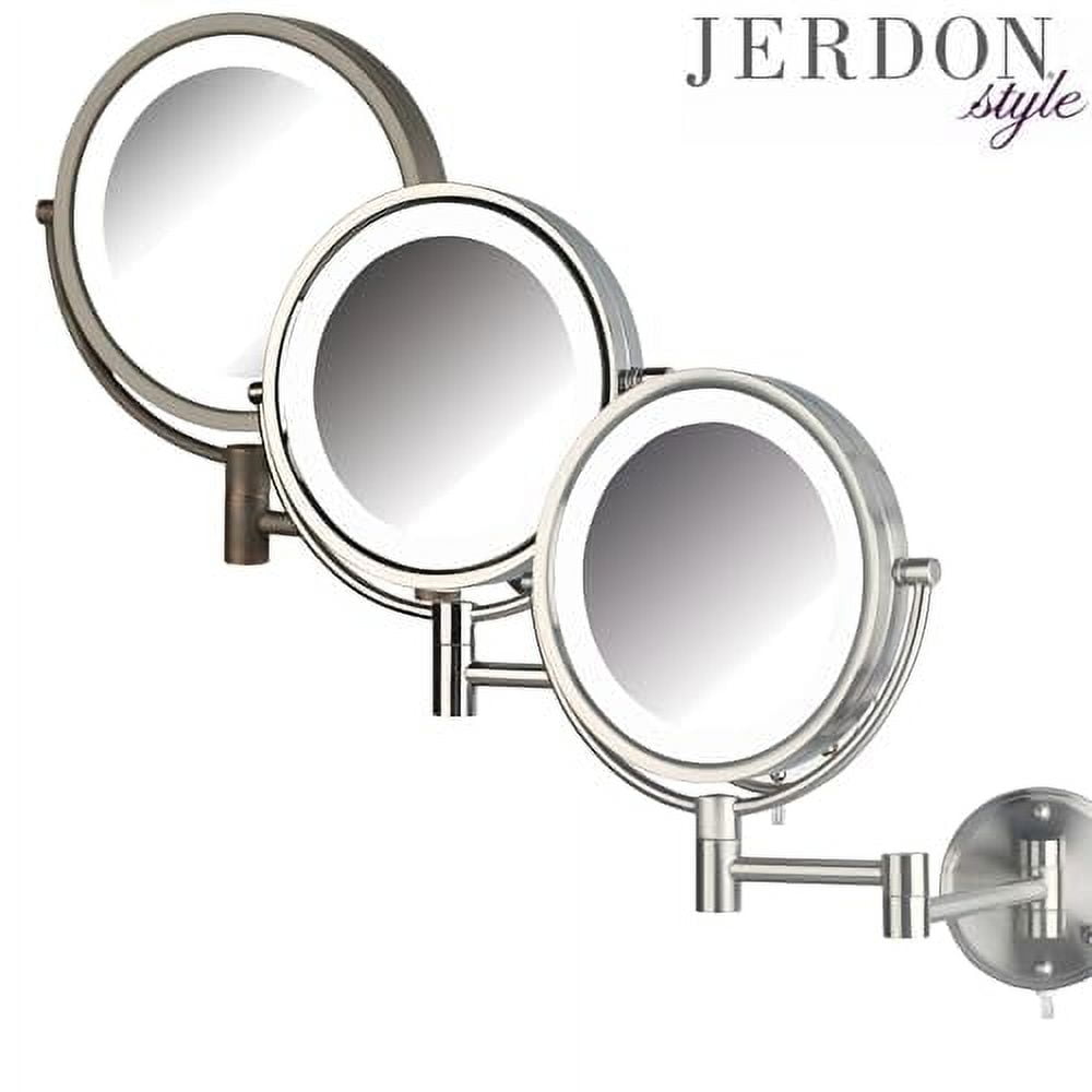JERDON Two-Sided Wall-Mounted Makeup Mirror - LED Lighted - 8X-1X Magnification - Mirror Extends up to 13.5” From the Wall - 8.5-inch Diameter Mirror with Bronze Finish -Plug In - Model HL88BZL - Image 3